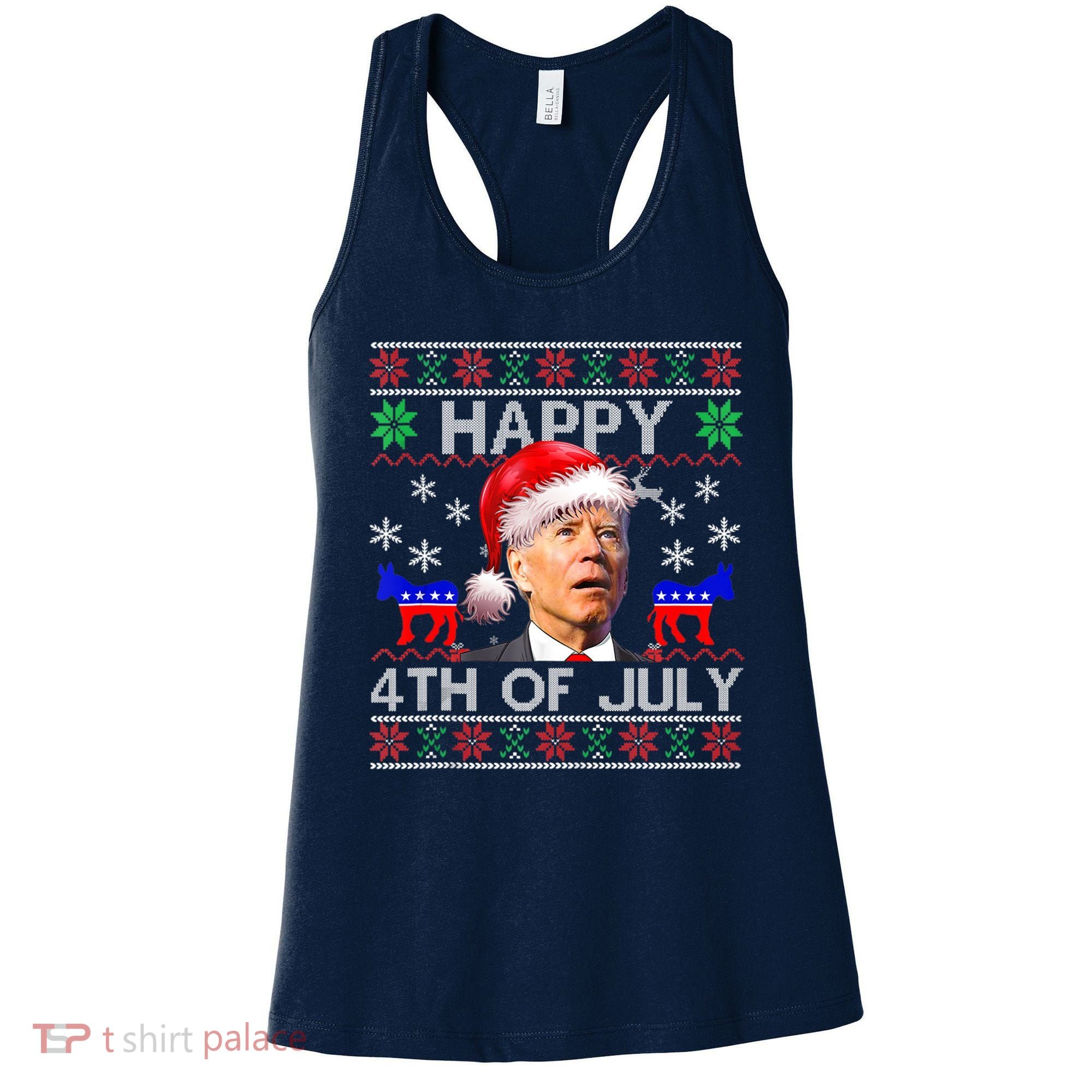 Ugly Santa Joe Biden Happy 4th Of July Christmas Women's Tank Top