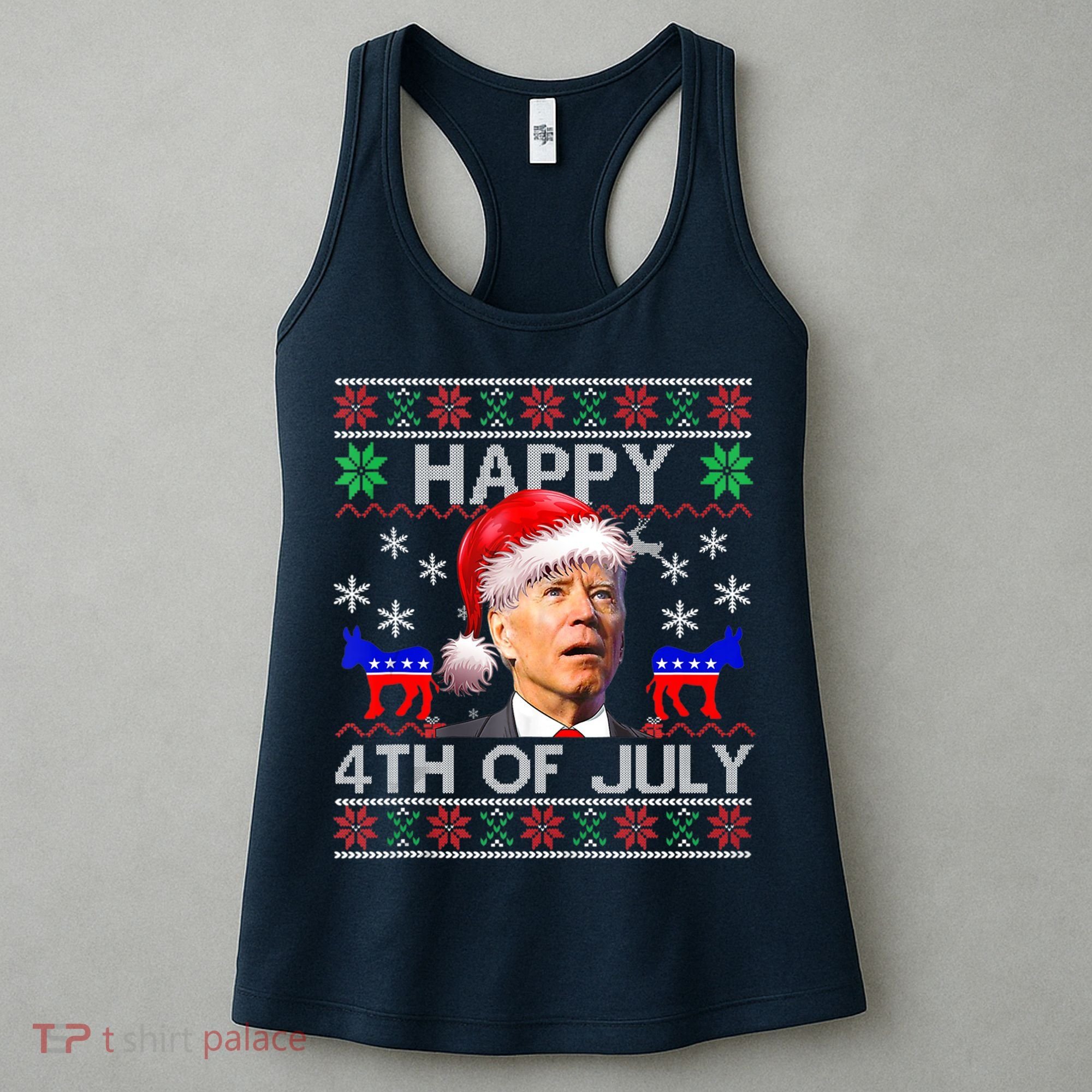 Ugly Santa Joe Biden Happy 4th Of July Christmas Women's Tank Top