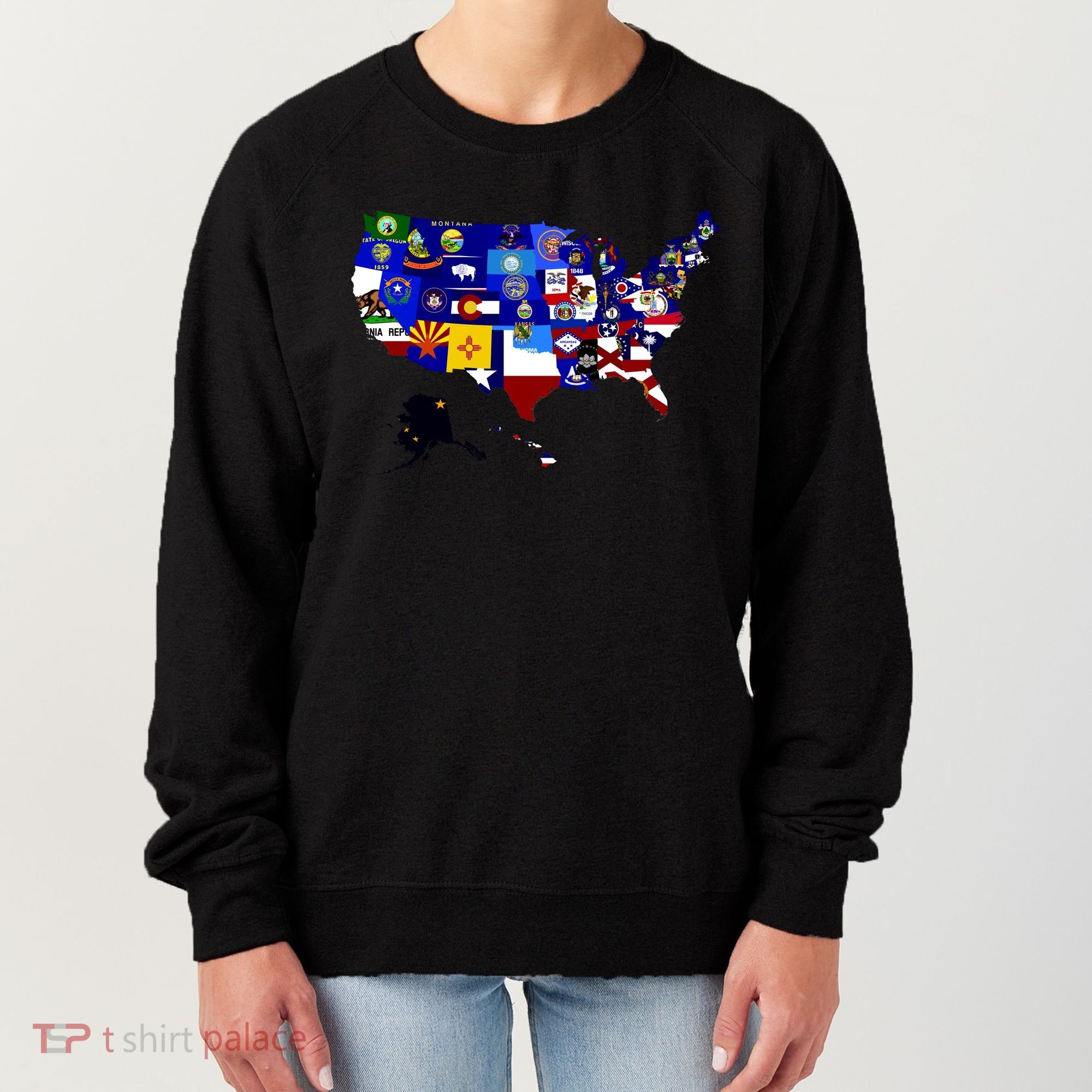 United States Map With Embeded Flags Women's Sweatshirt