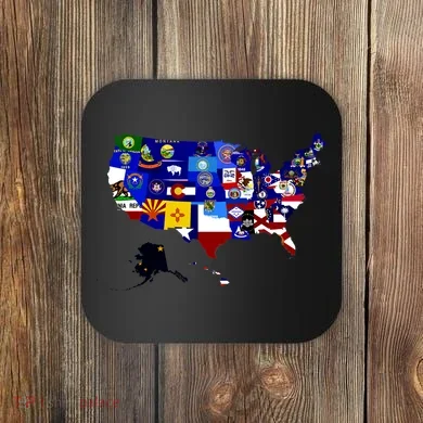 United States Map With Embeded Flags Coaster