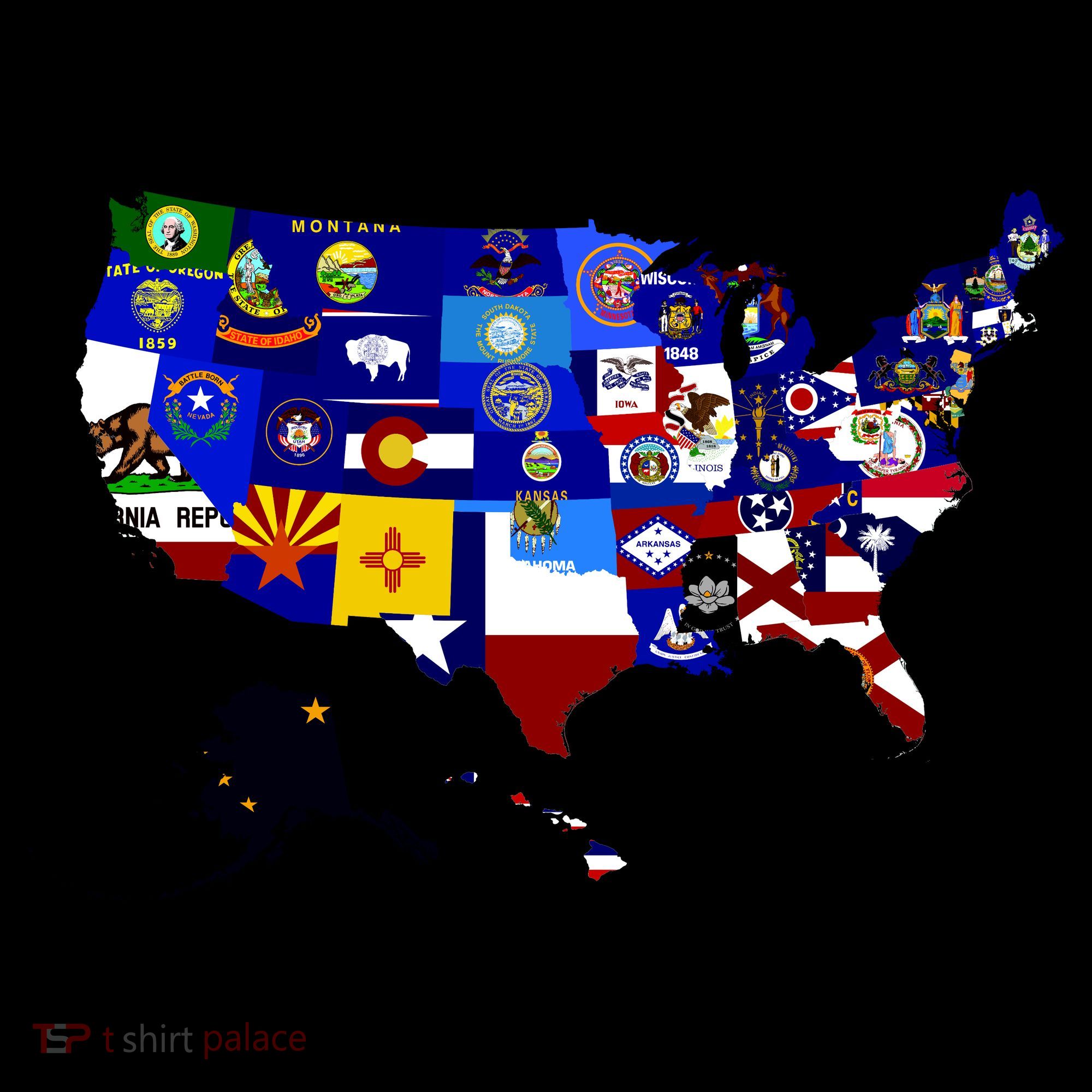 United States Map With Embeded Flags Coaster