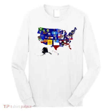 United States Map With Embeded Flags Long Sleeve Shirt