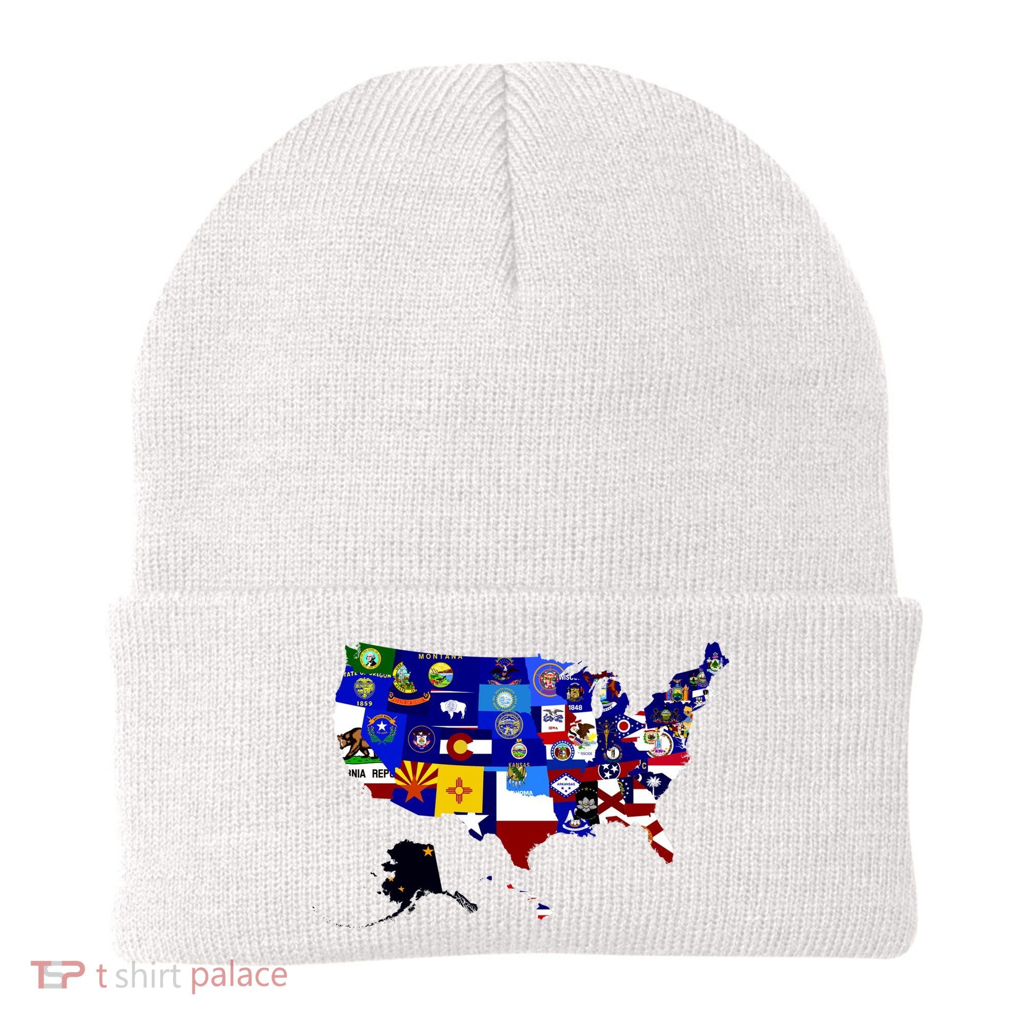United States Map With Embeded Flags Beanie