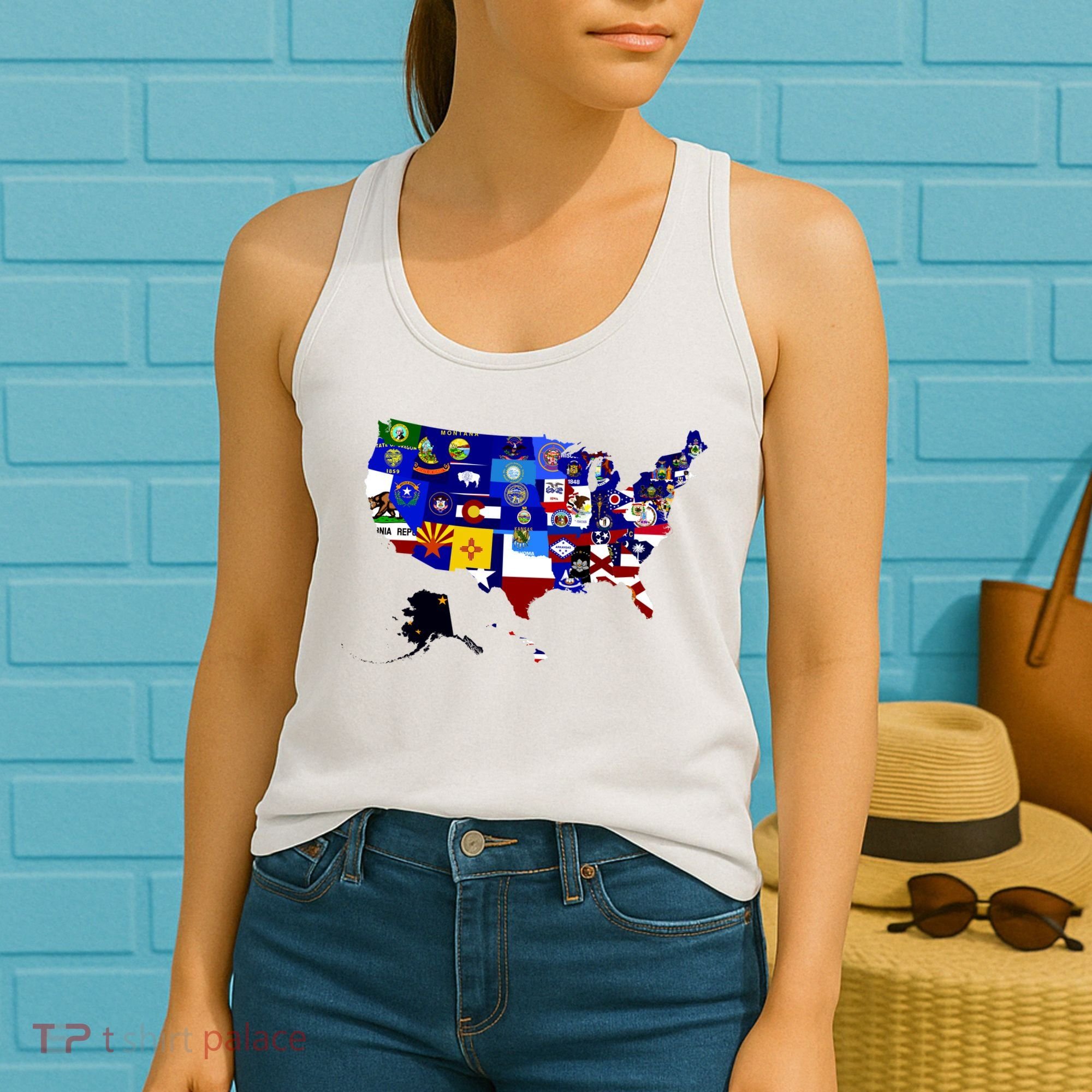 United States Map With Embeded Flags Women's Tank Top