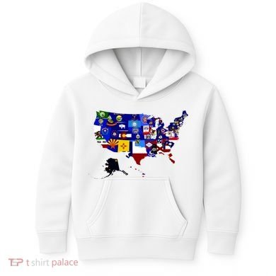 United States Map With Embeded Flags Kids Hoodie