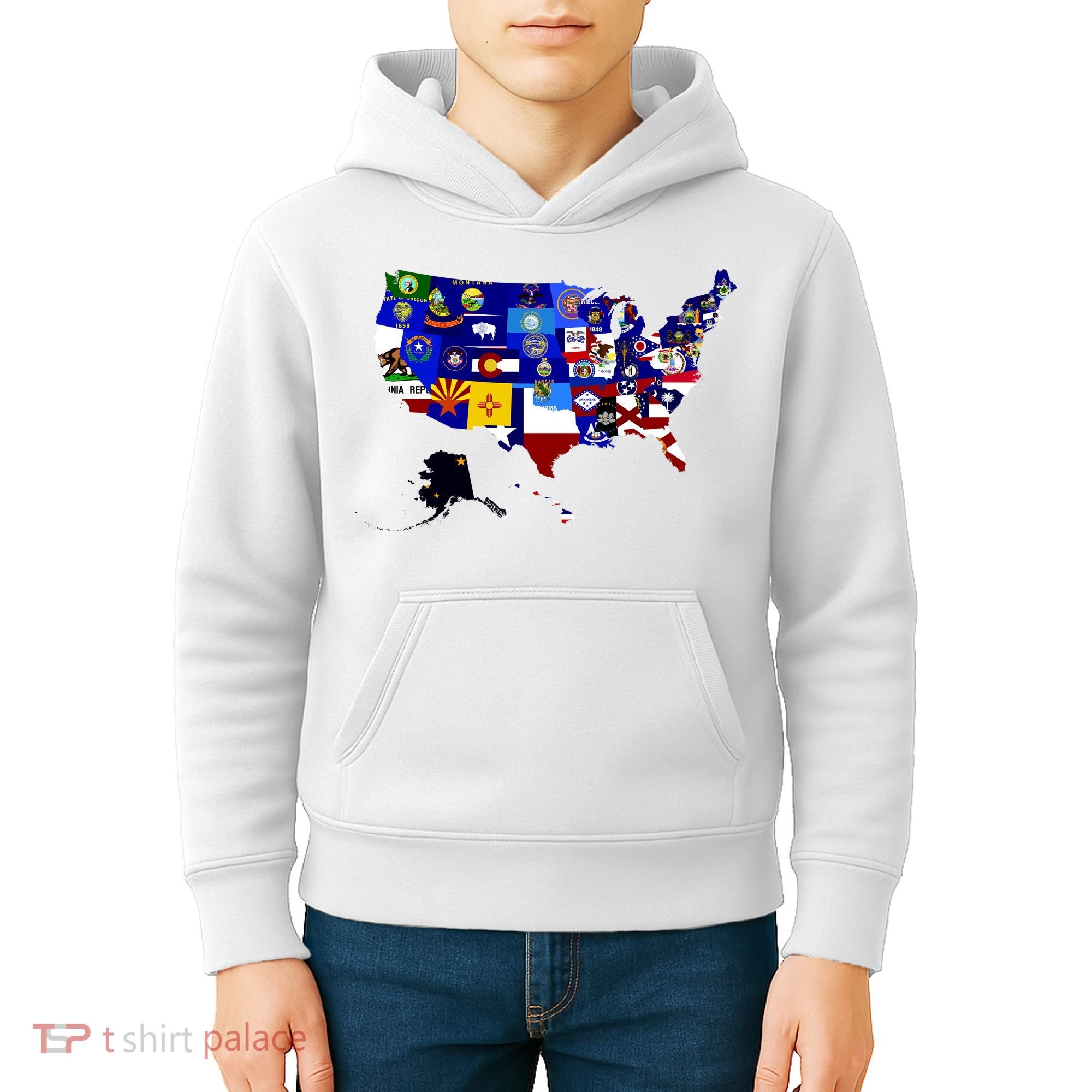 United States Map With Embeded Flags Kids Hoodie