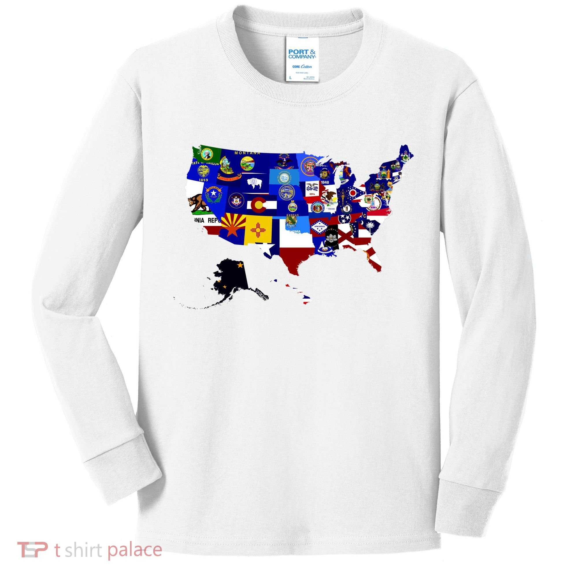 United States Map With Embeded Flags Kids Long Sleeve Shirt