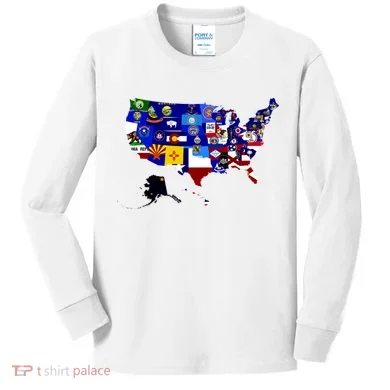 United States Map With Embeded Flags Kids Long Sleeve Shirt