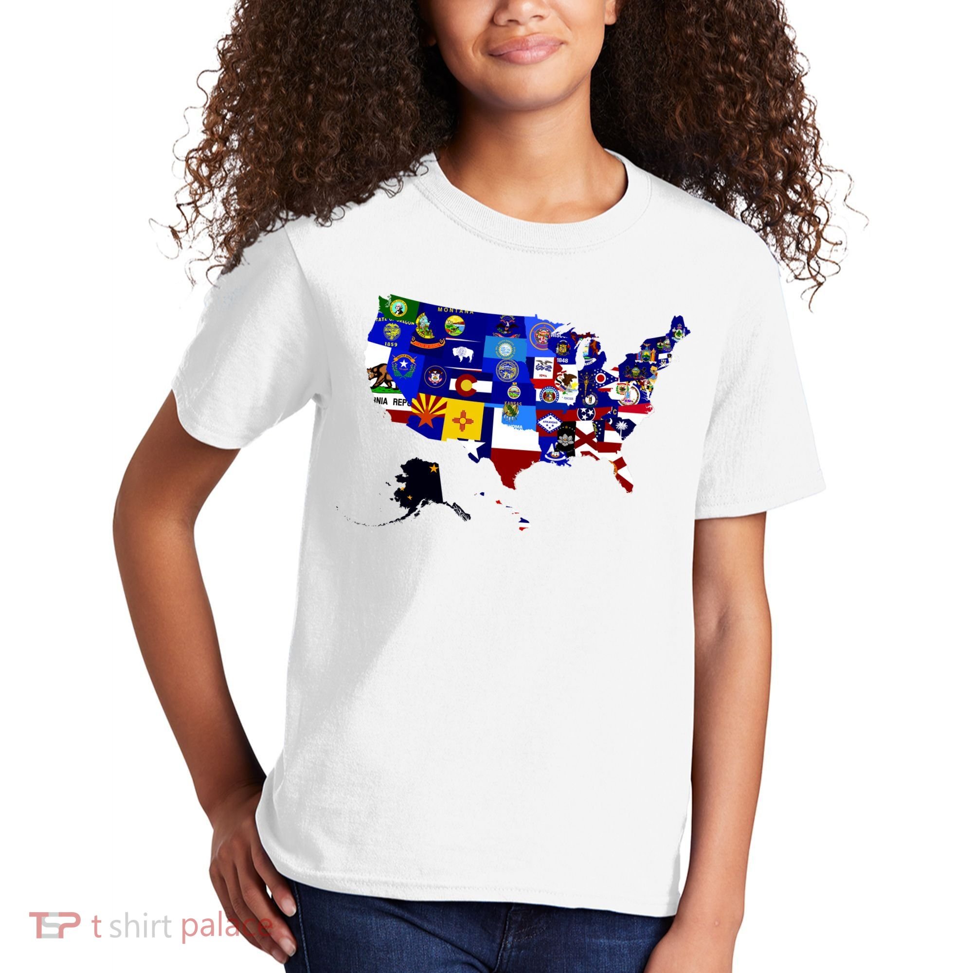 United States Map With Embeded Flags Kids T-Shirt
