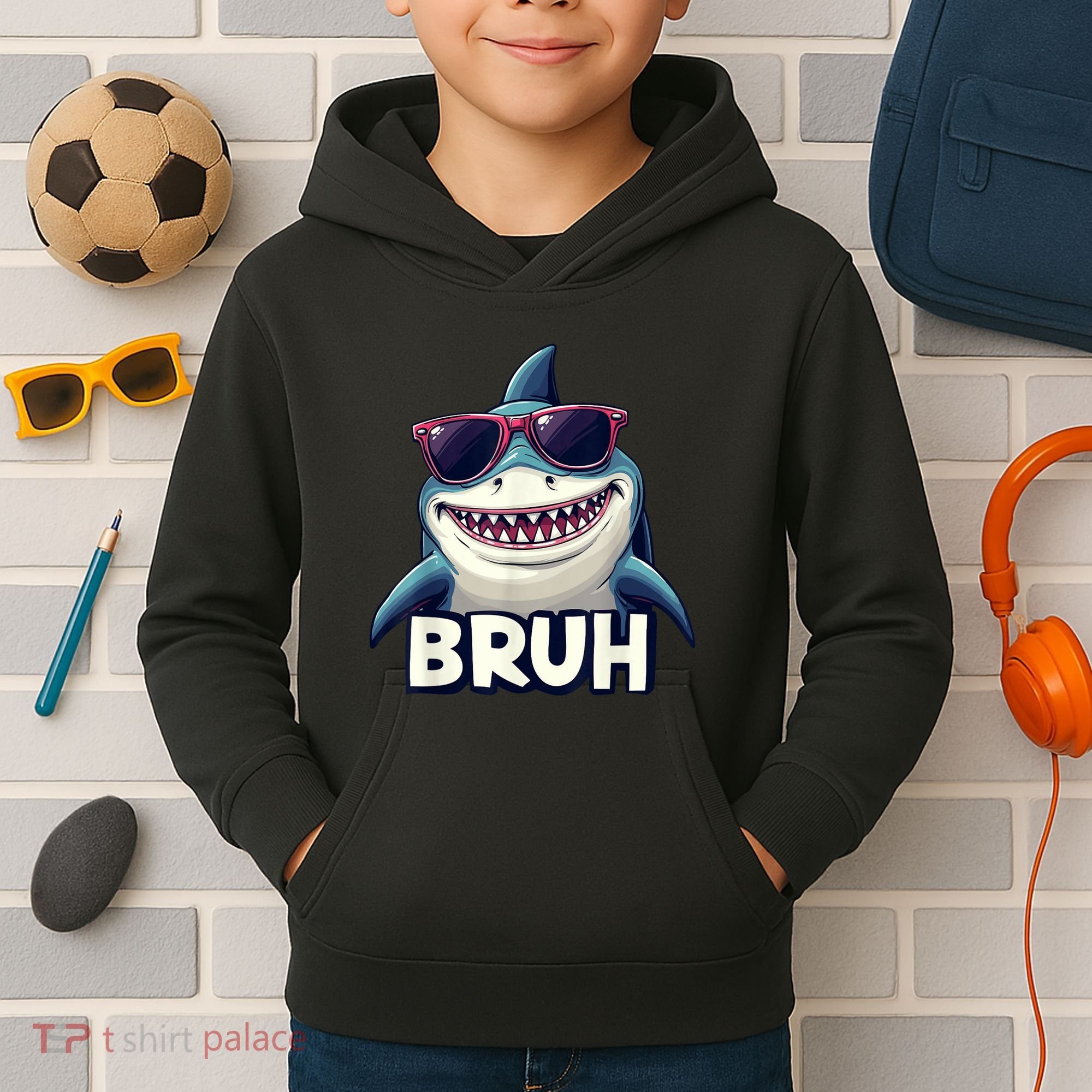 Unny Shark Meme Bruh Teenager Humor Kids Hoodie