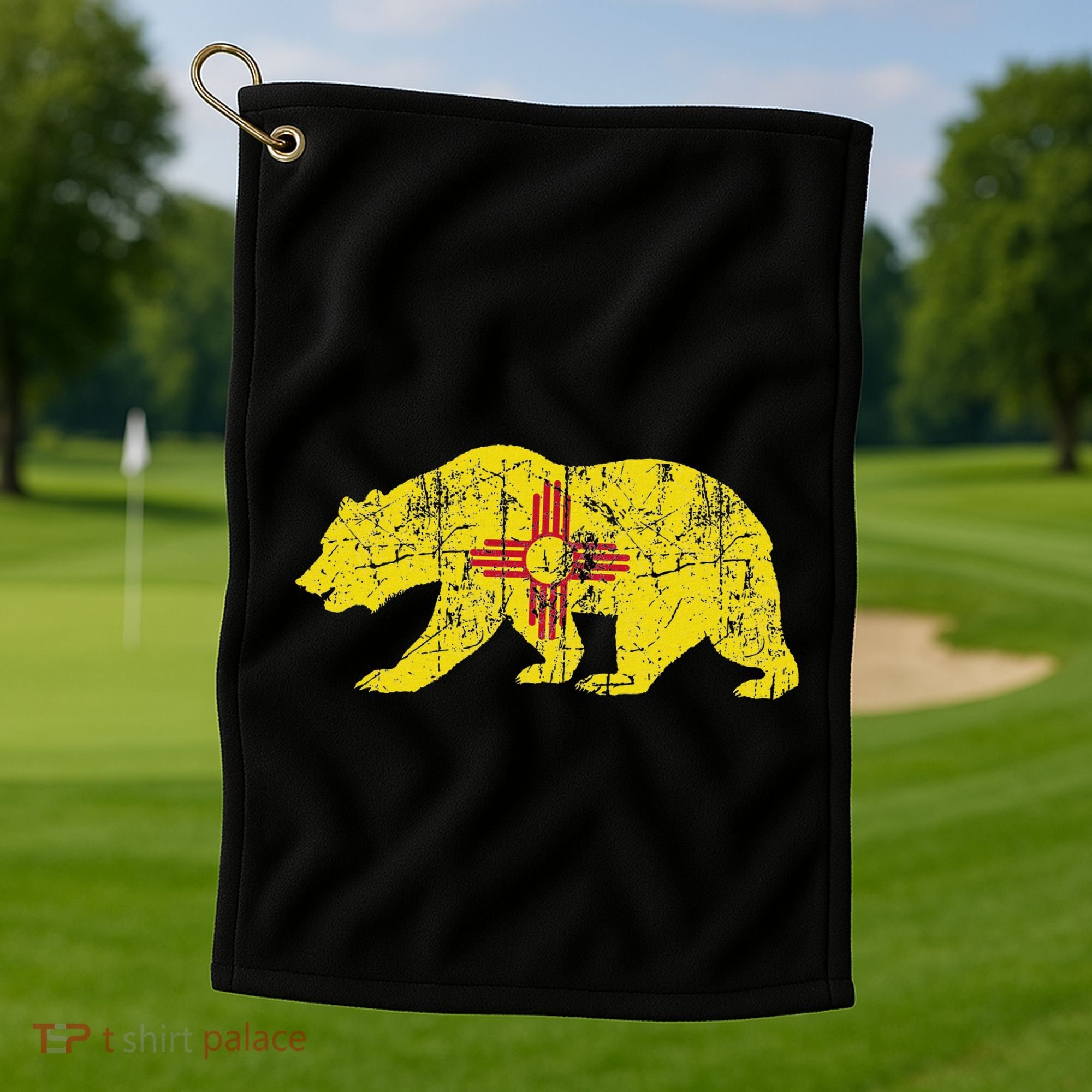 Usa State New Mexico Flag Bear Red Zia Sun Symbol Golf Towel