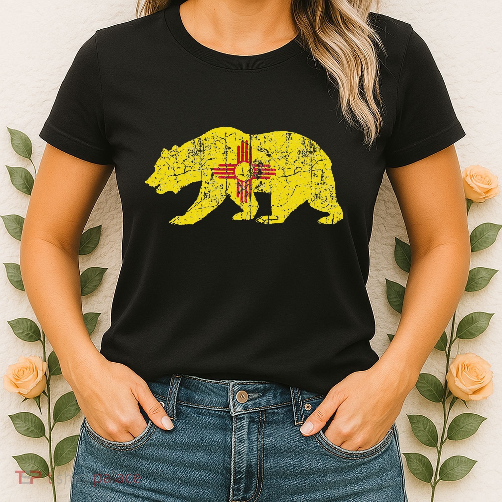 Usa State New Mexico Flag Bear Red Zia Sun Symbol Women's T-Shirt