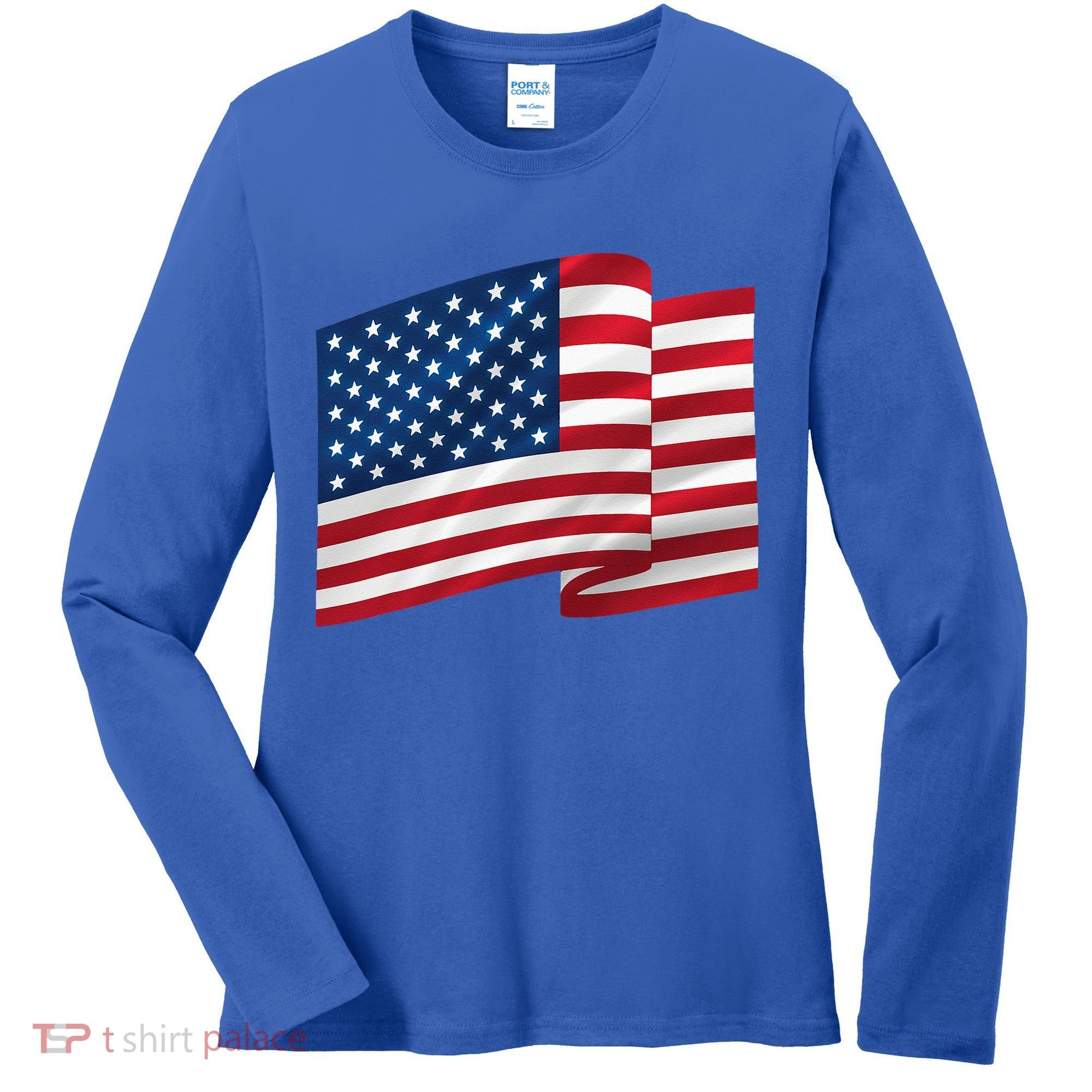 United States Of America Flag Waving Women's Long Sleeve Shirt