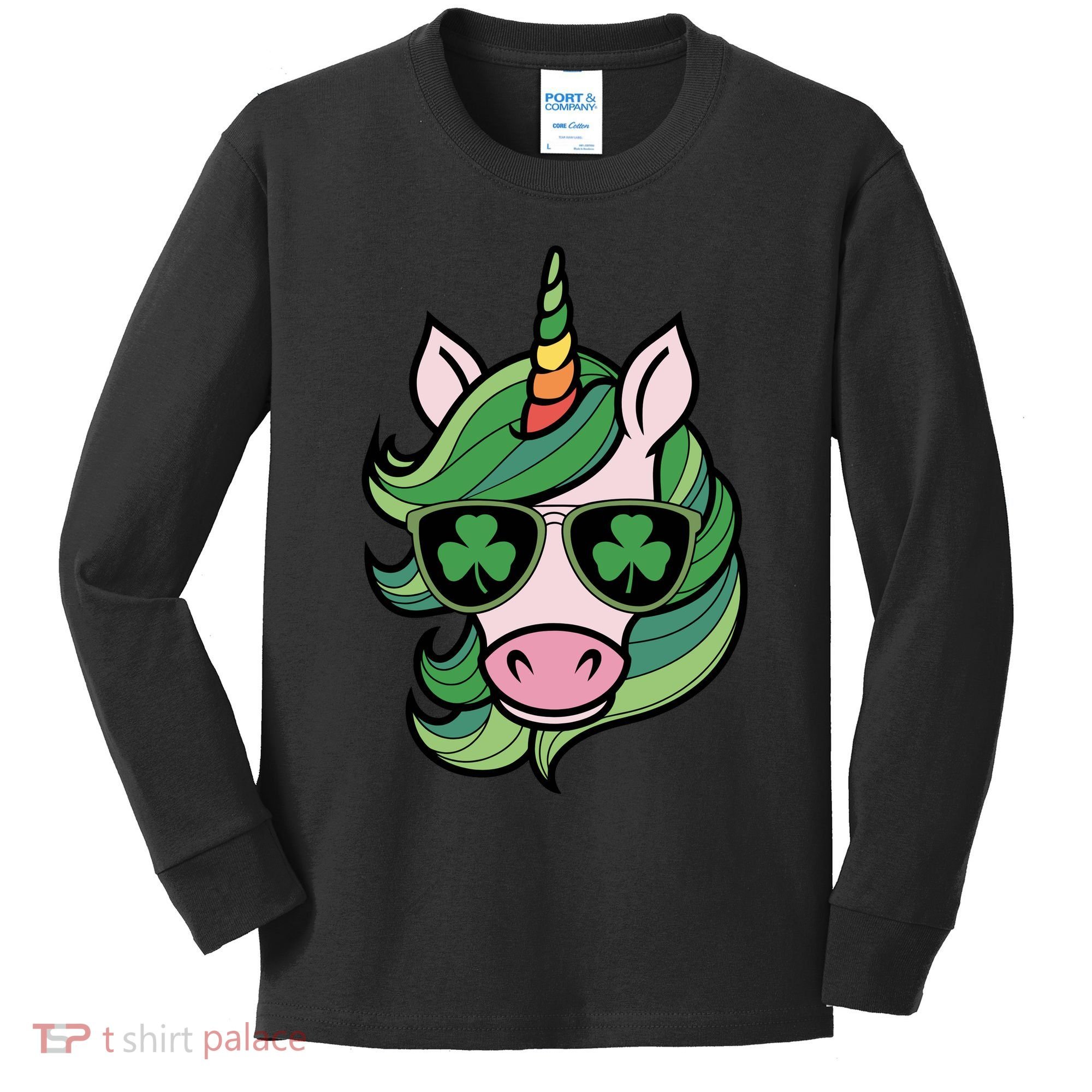 Unicorn St Patricks Day Cute Magical Kids Long Sleeve Shirt