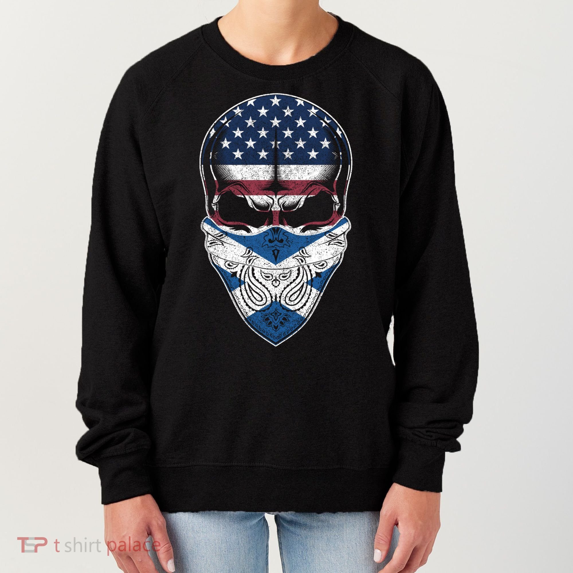 Usa Scotland Roots Gift Scottish American Flag Skull Cool Gift Women's Sweatshirt