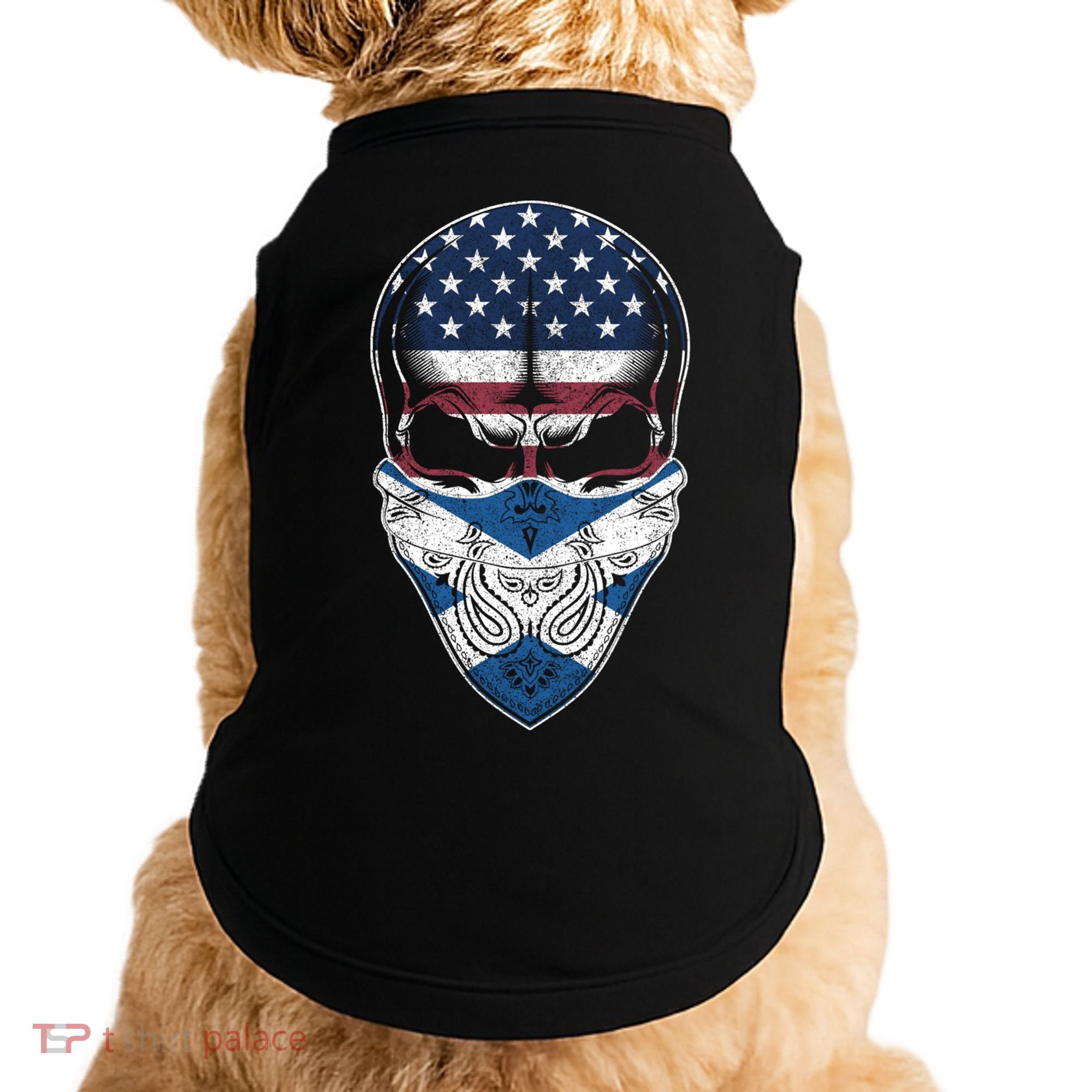 Usa Scotland Roots Gift Scottish American Flag Skull Cool Gift Doggie Tank