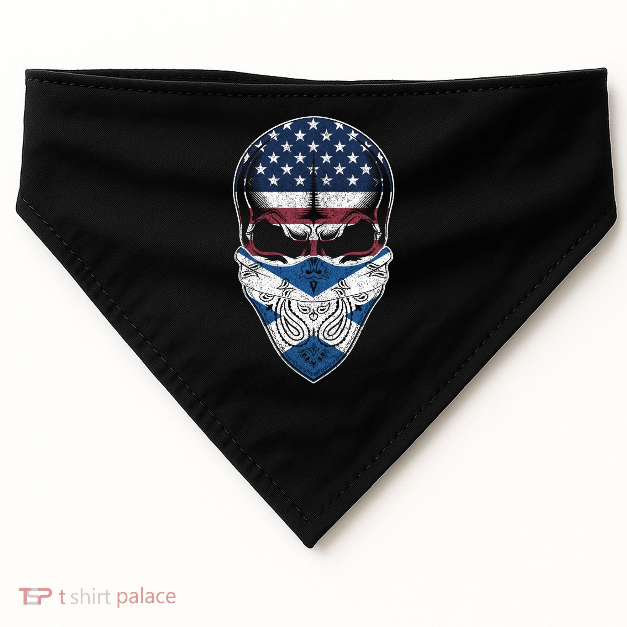 Usa Scotland Roots Gift Scottish American Flag Skull Cool Gift USA-Made Doggie Bandana