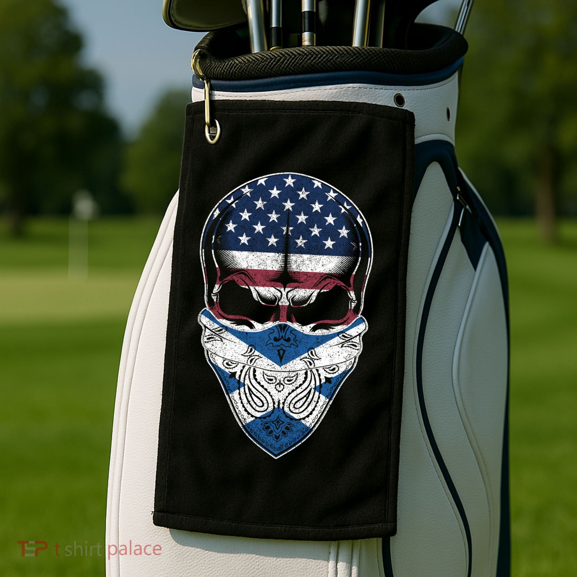 Usa Scotland Roots Gift Scottish American Flag Skull Cool Gift Golf Towel