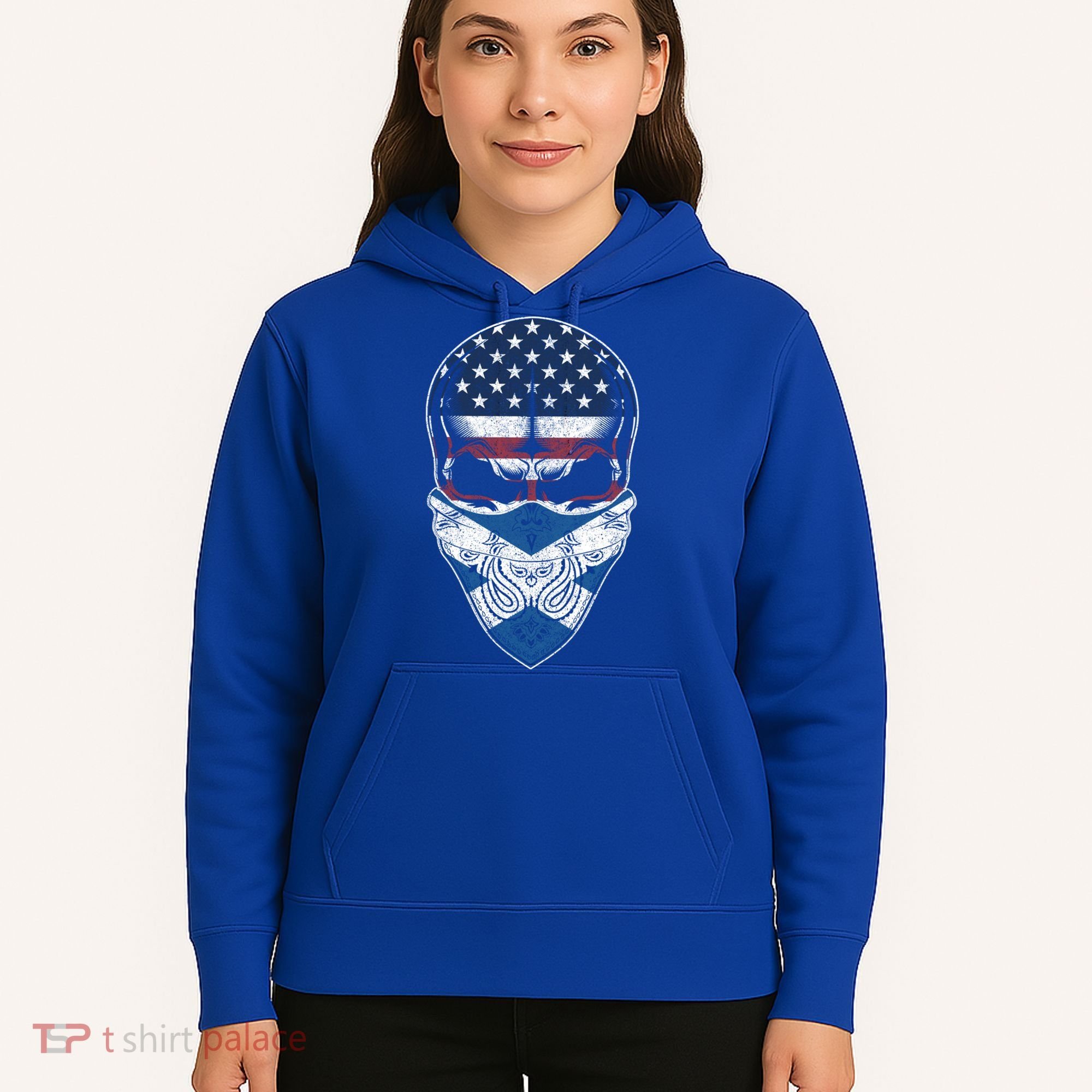 Usa Scotland Roots Gift Scottish American Flag Skull Cool Gift Hoodie