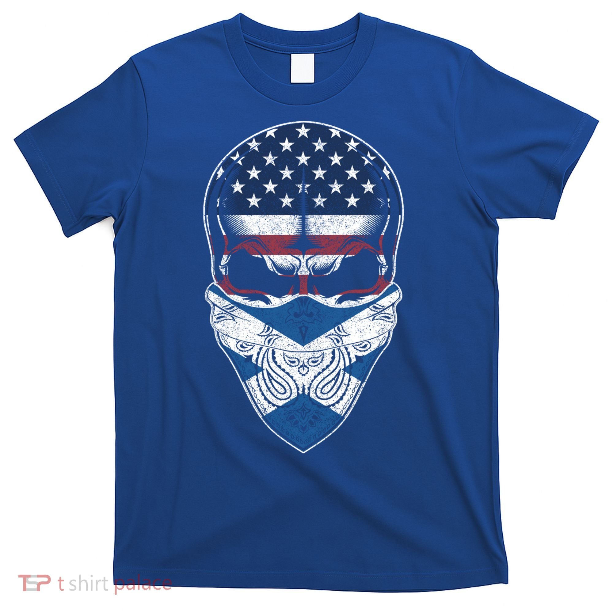 Usa Scotland Roots Gift Scottish American Flag Skull Cool Gift T-Shirt