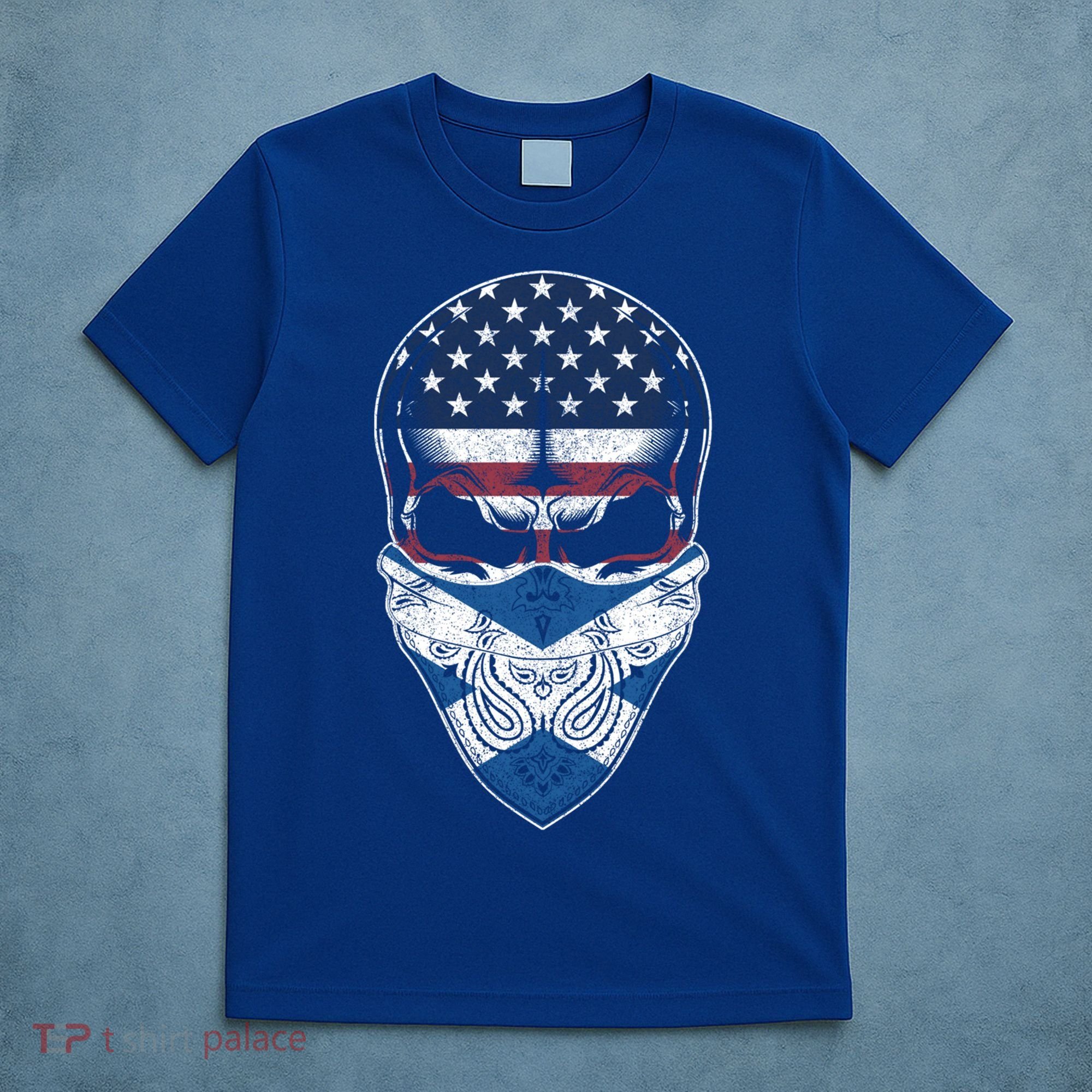 Usa Scotland Roots Gift Scottish American Flag Skull Cool Gift T-Shirt
