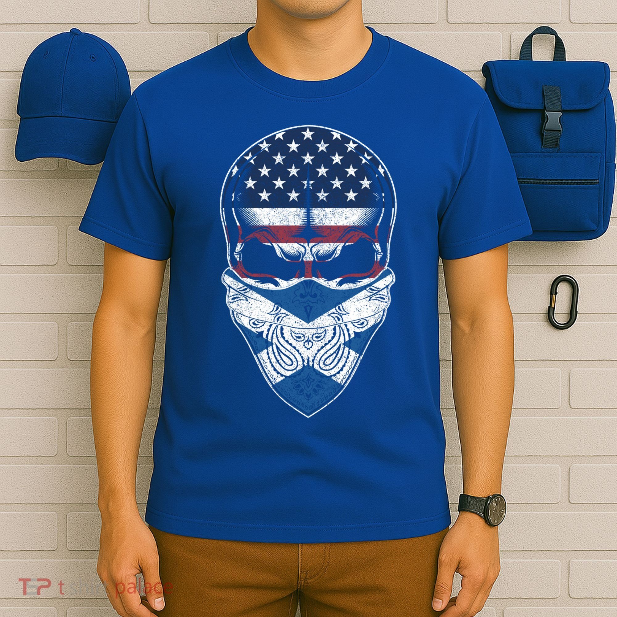 Usa Scotland Roots Gift Scottish American Flag Skull Cool Gift T-Shirt