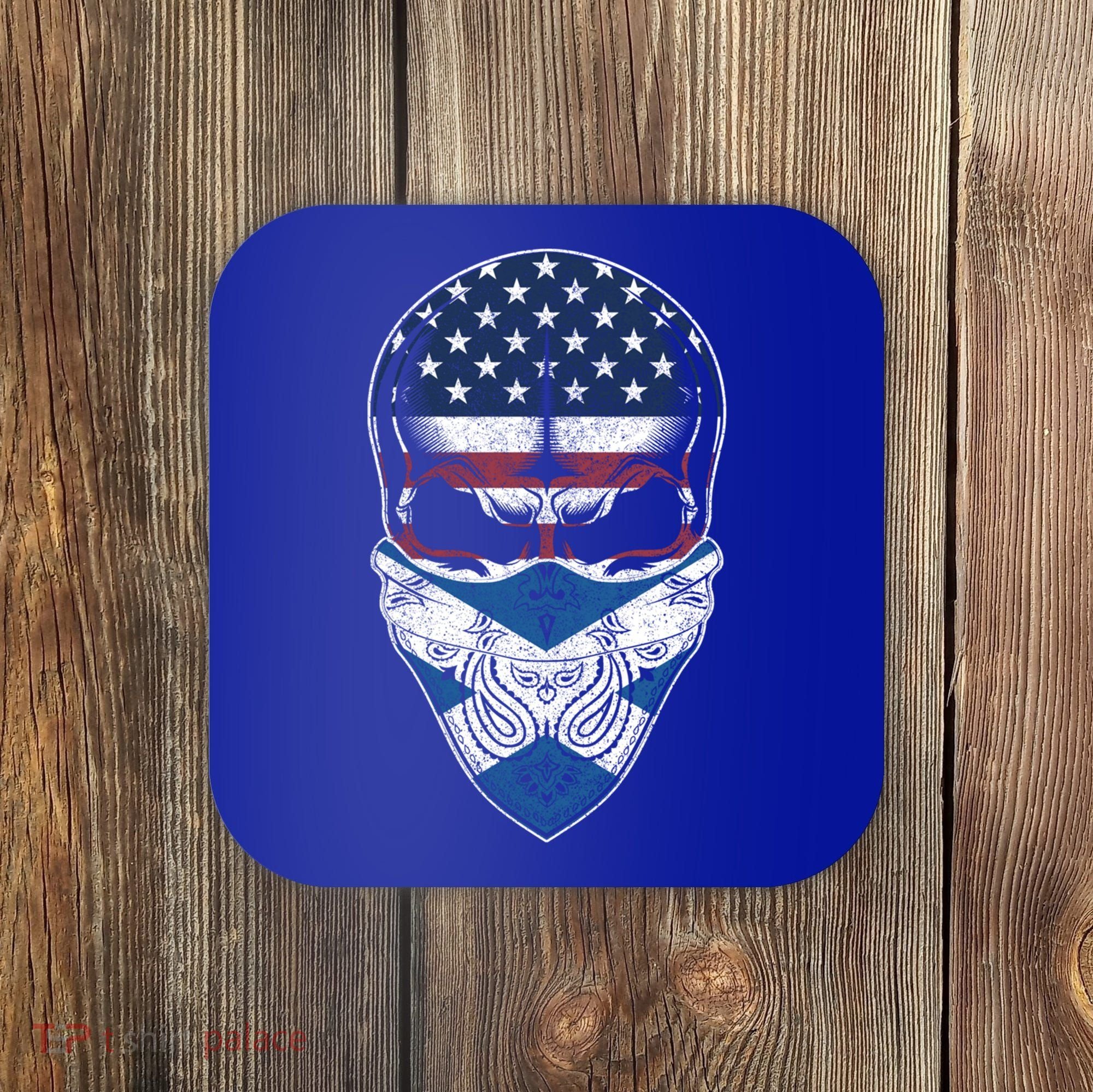 Usa Scotland Roots Gift Scottish American Flag Skull Cool Gift Coaster