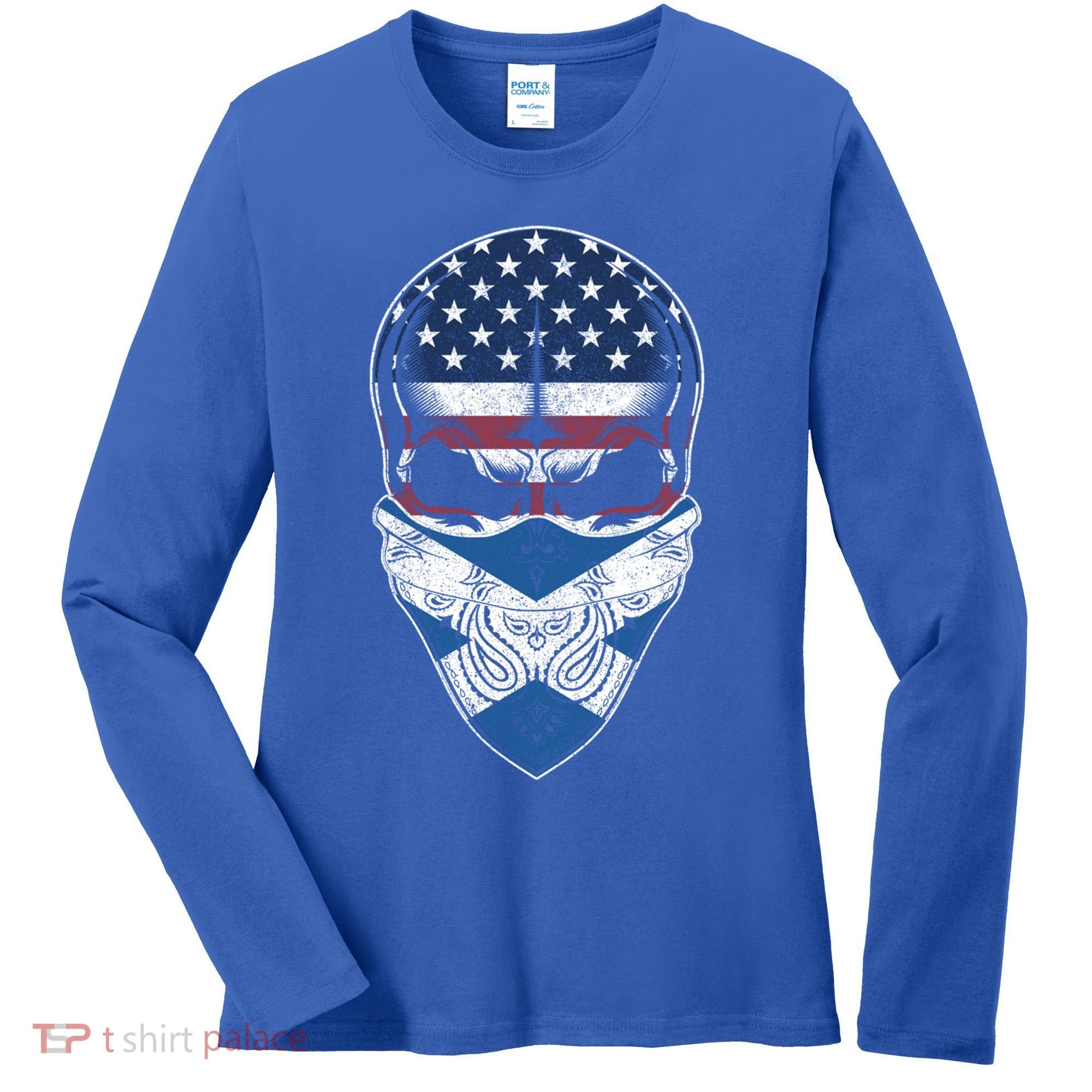 Usa Scotland Roots Gift Scottish American Flag Skull Cool Gift Women's Long Sleeve Shirt