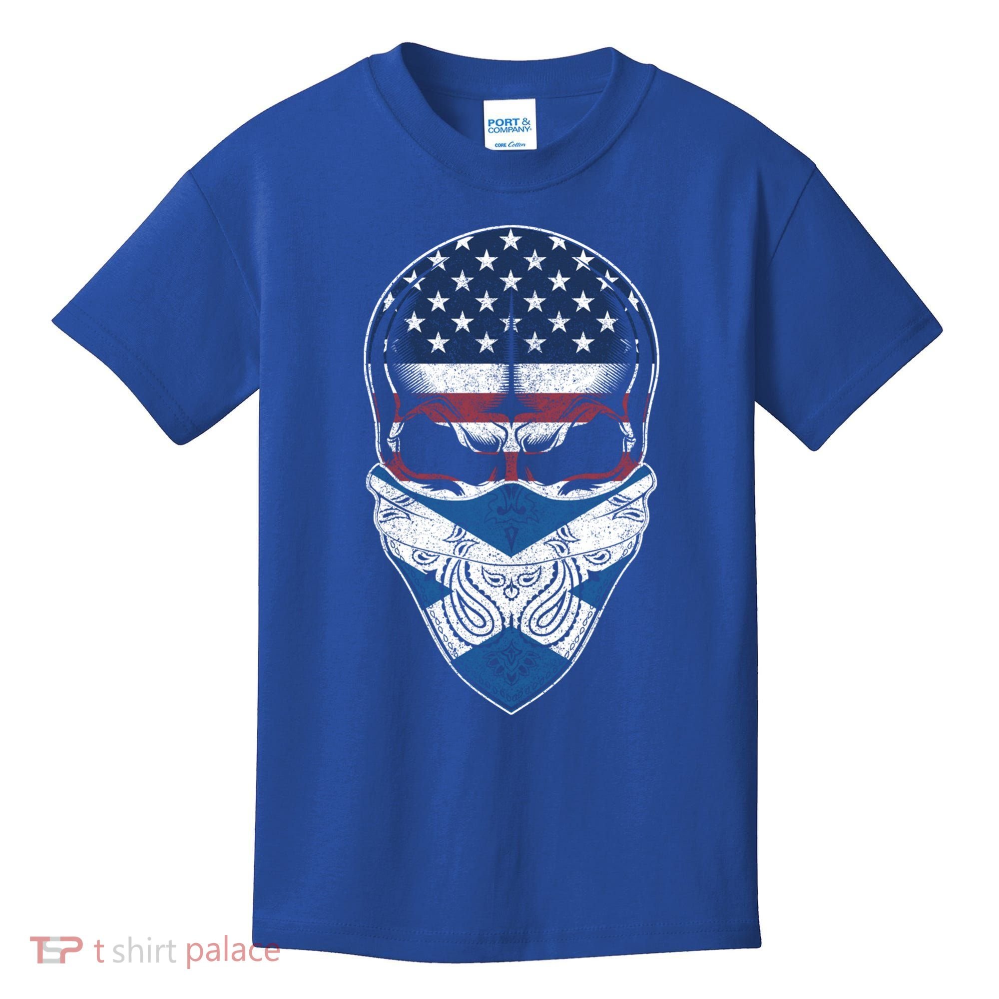 Usa Scotland Roots Gift Scottish American Flag Skull Cool Gift Kids T-Shirt
