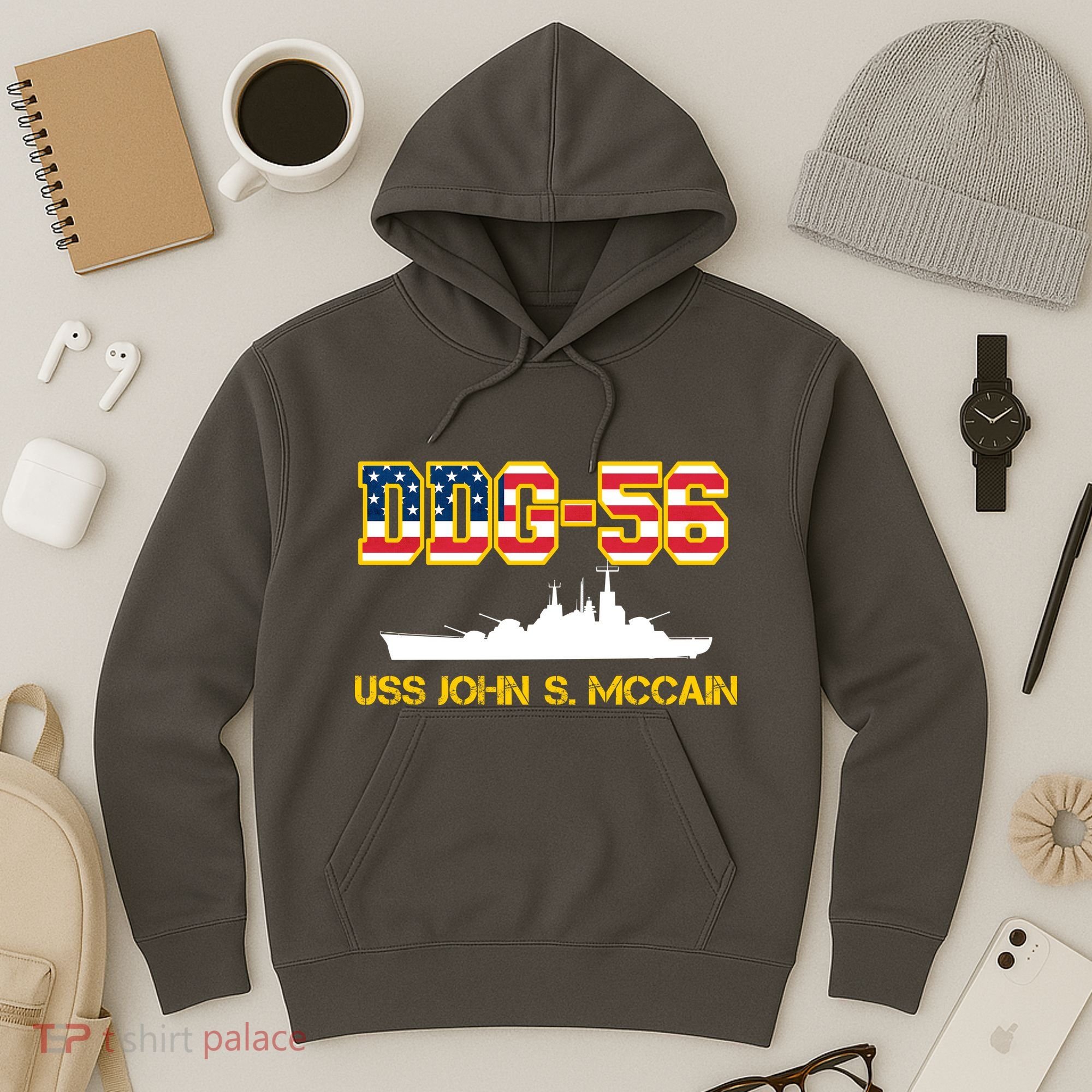USS John McCain DDG-56 USA Flag Hoodie
