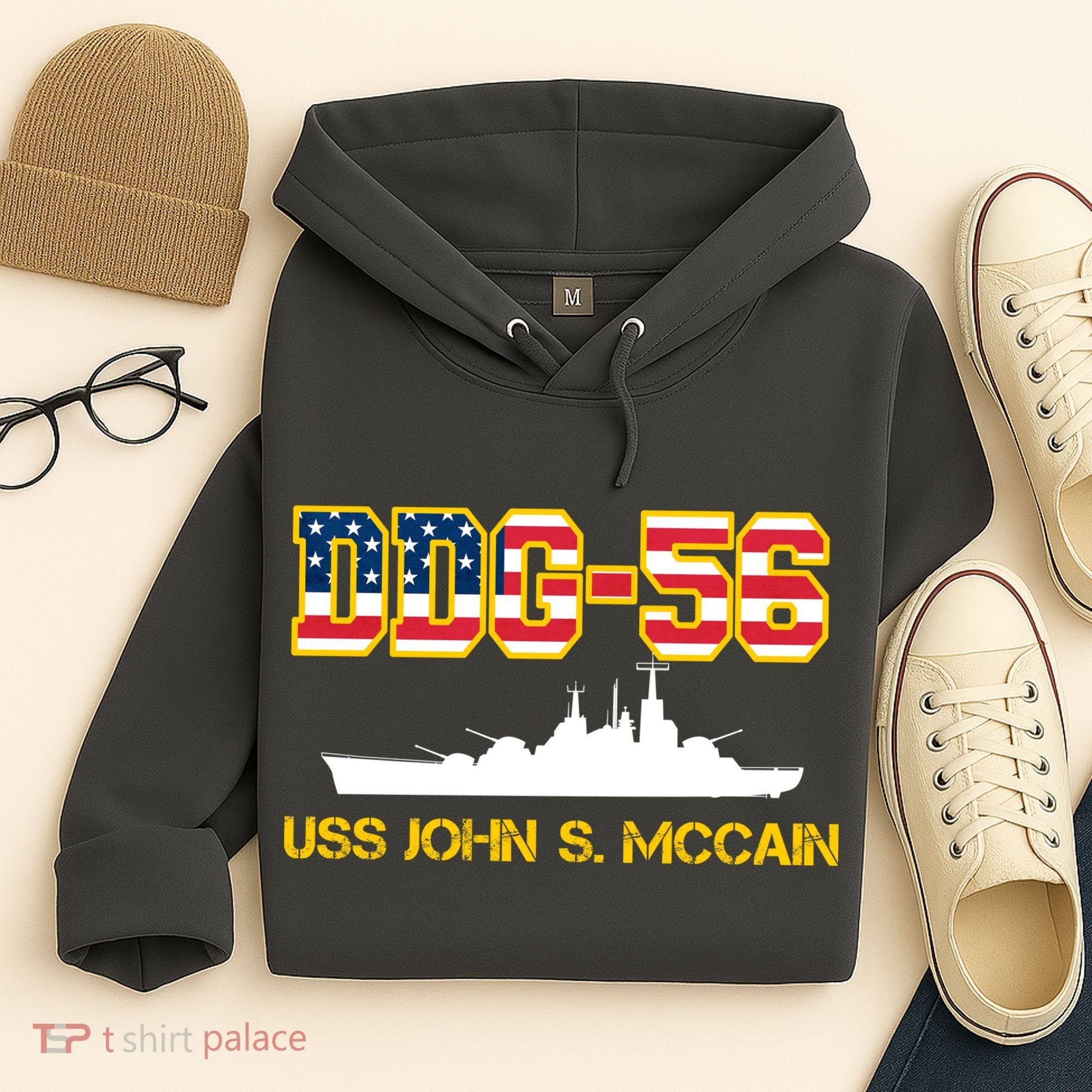 USS John McCain DDG-56 USA Flag Hoodie