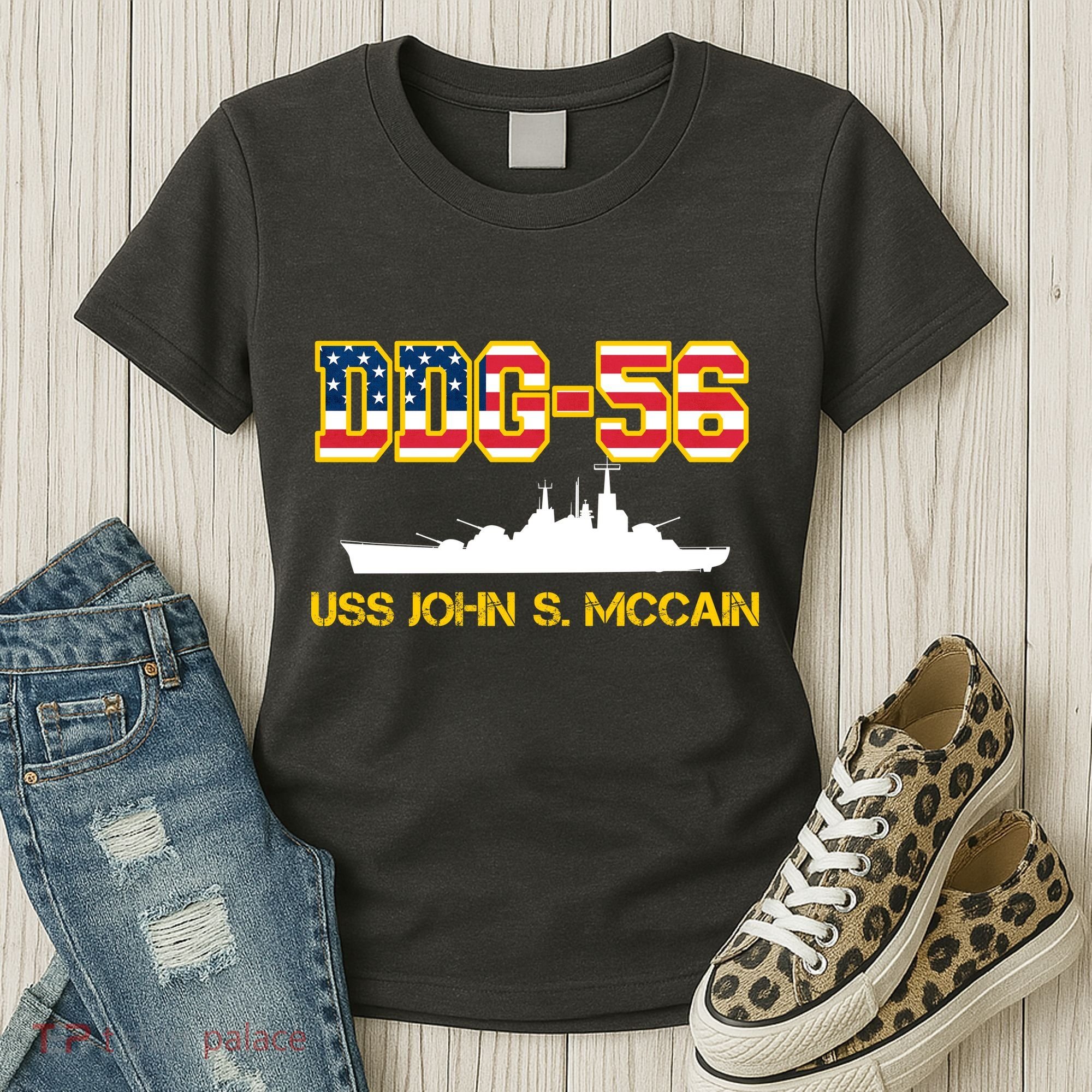 USS John McCain DDG-56 USA Flag Women's T-Shirt