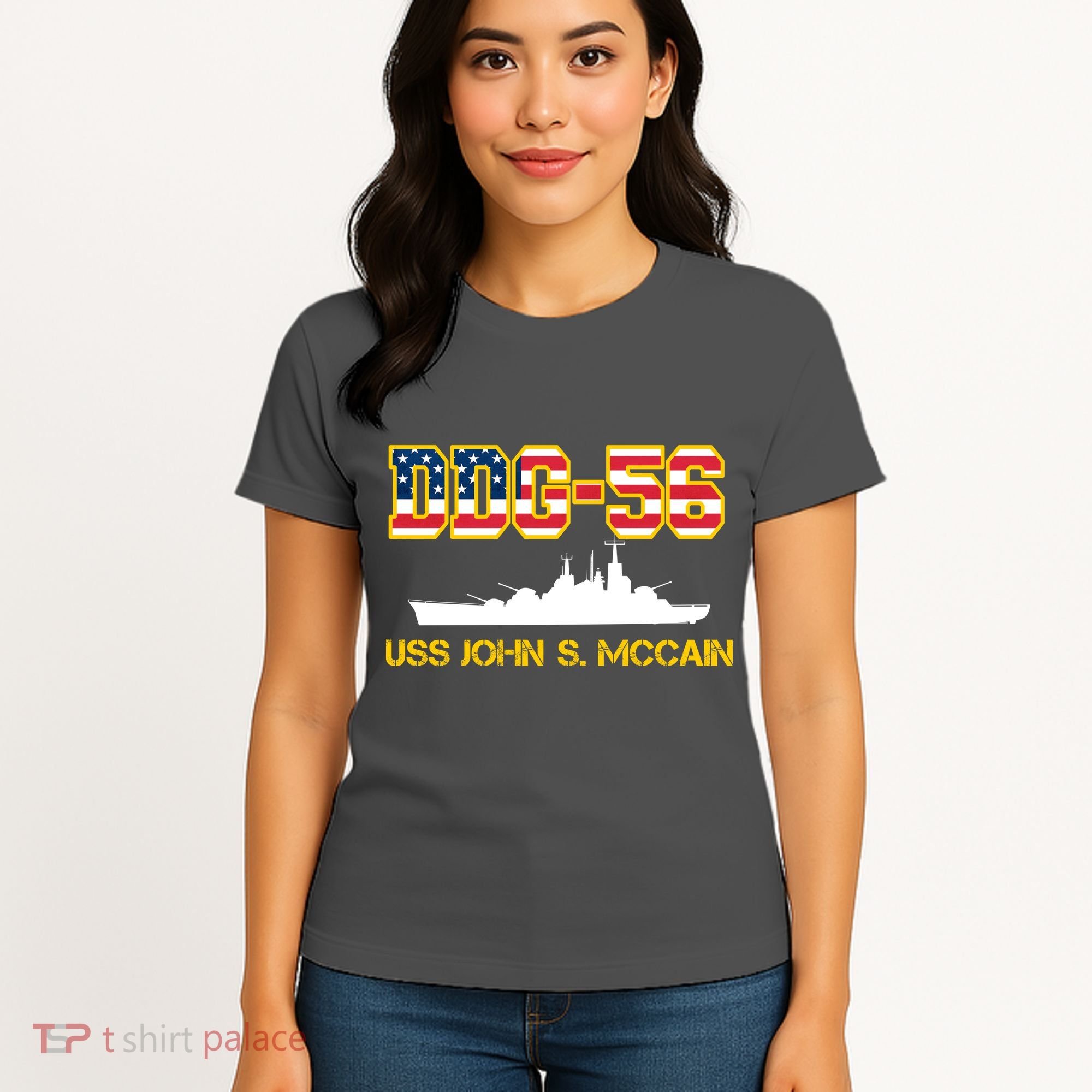 USS John McCain DDG-56 USA Flag Women's T-Shirt