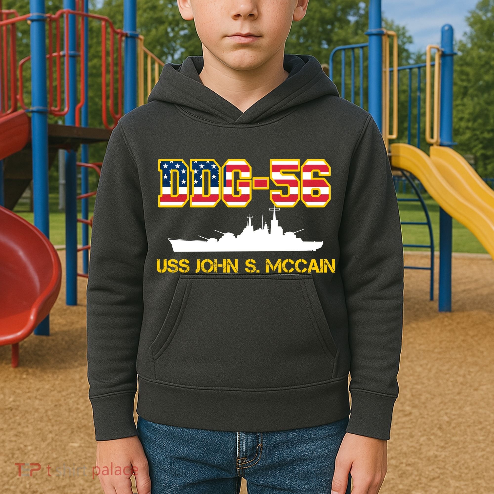 USS John McCain DDG-56 USA Flag Kids Hoodie