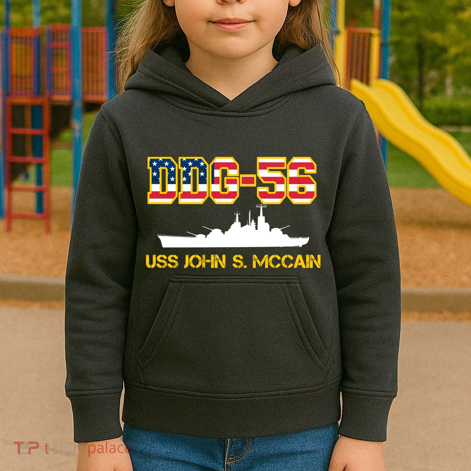 USS John McCain DDG-56 USA Flag Kids Hoodie