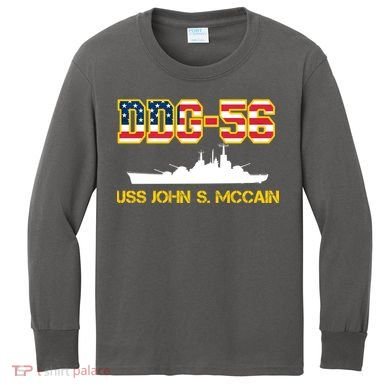 USS John McCain DDG-56 USA Flag Kids Long Sleeve Shirt