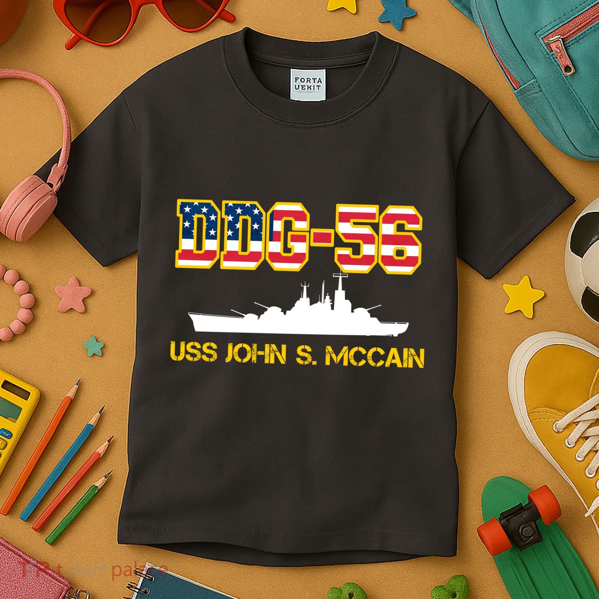 USS John McCain DDG-56 USA Flag Kids T-Shirt