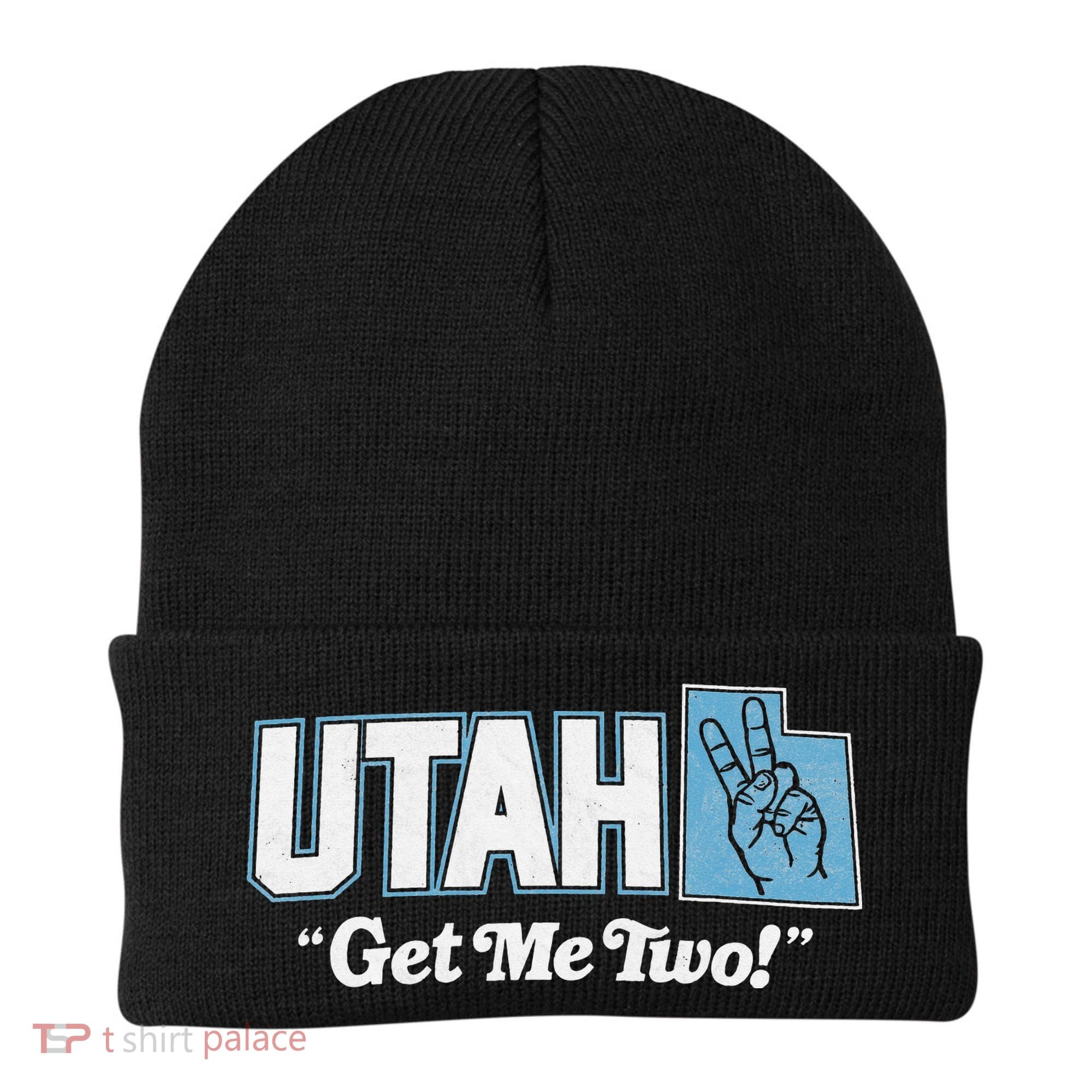 UTAH state slogan get me two finger hand retro 90s action Beanie