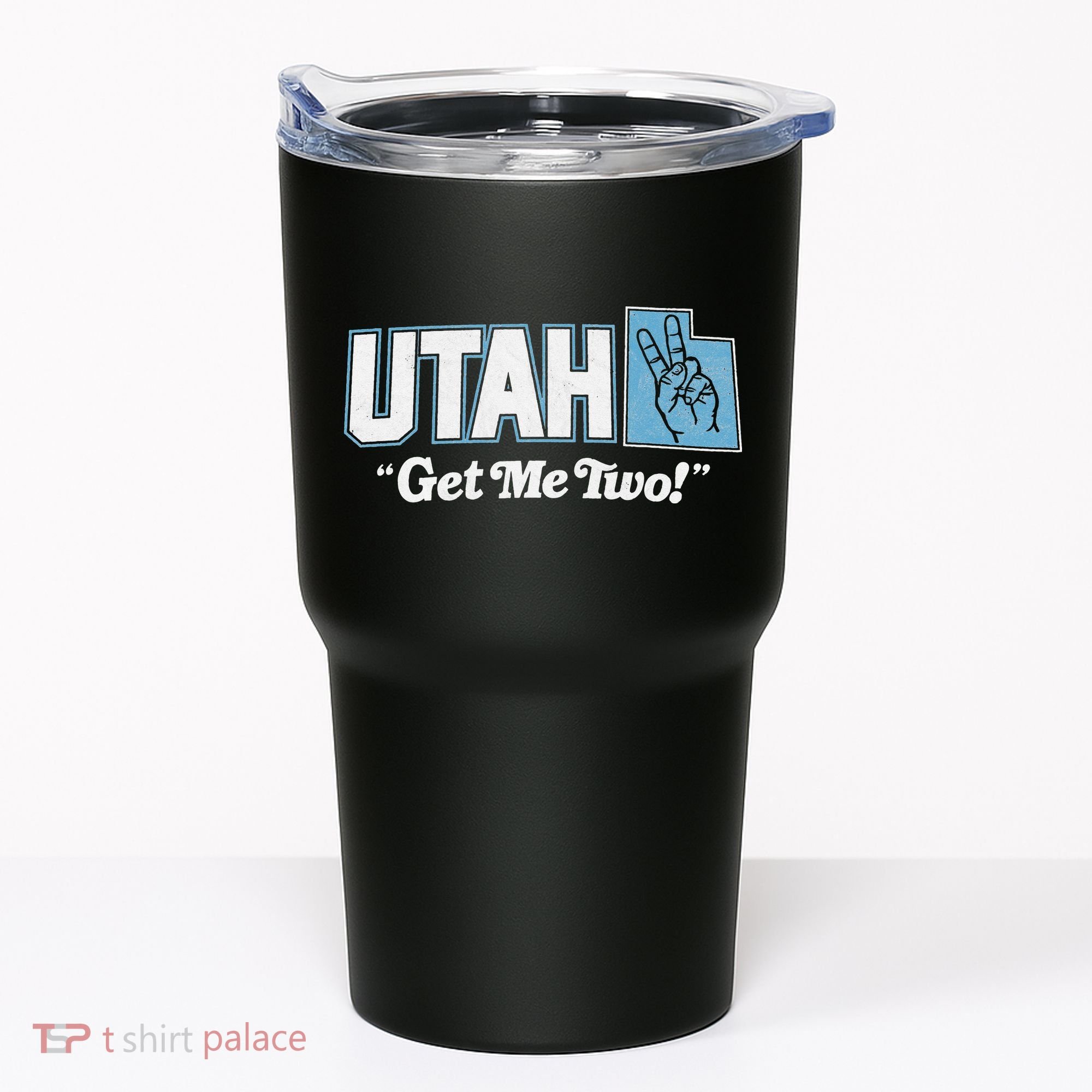 UTAH state slogan get me two finger hand retro 90s action Tumbler