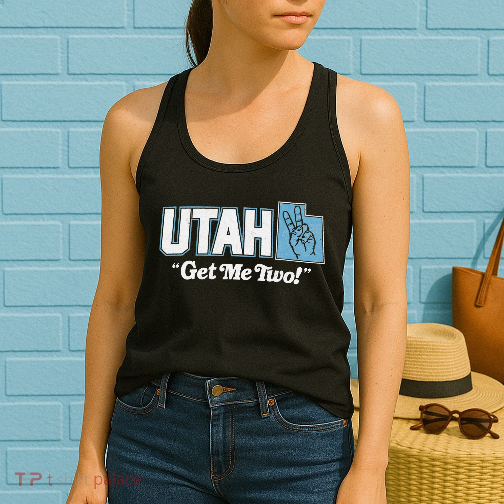 UTAH state slogan get me two finger hand retro 90s action Women's Tank Top