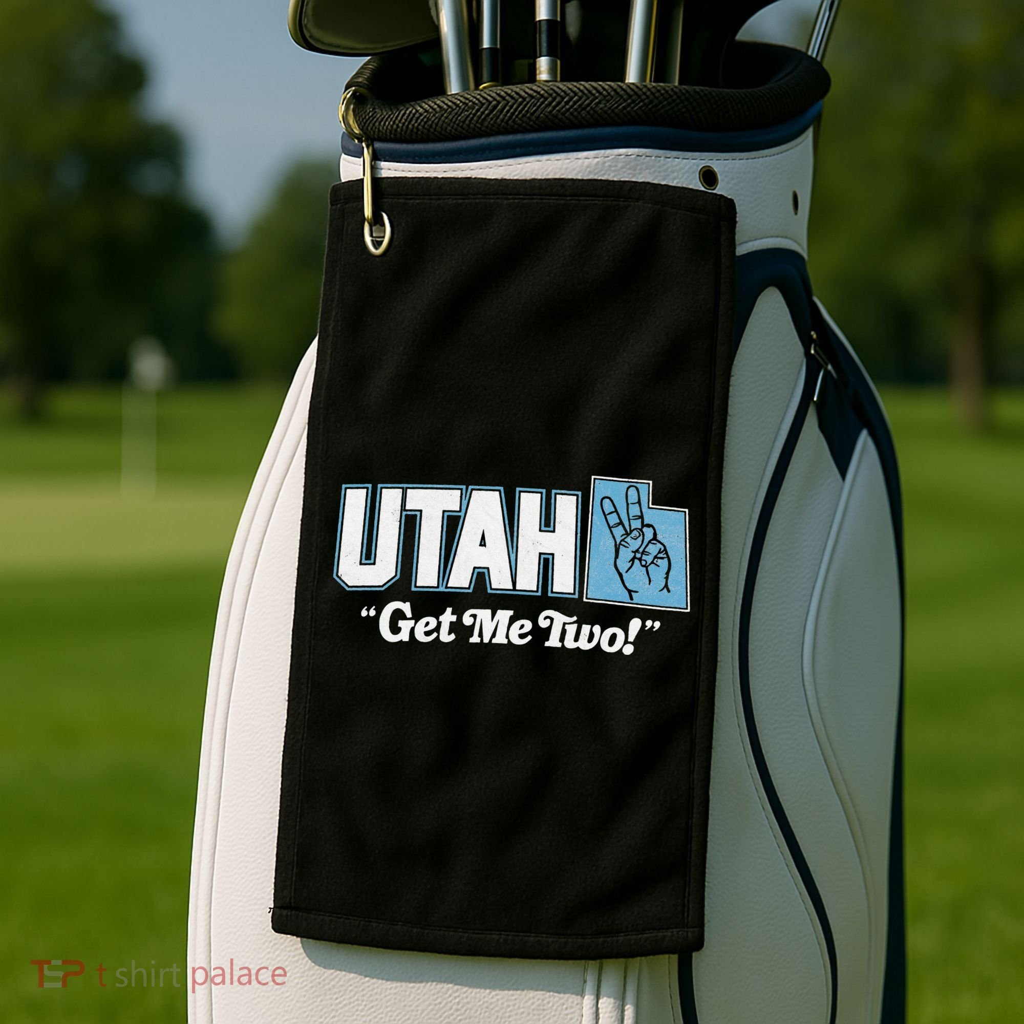 UTAH state slogan get me two finger hand retro 90s action Golf Towel