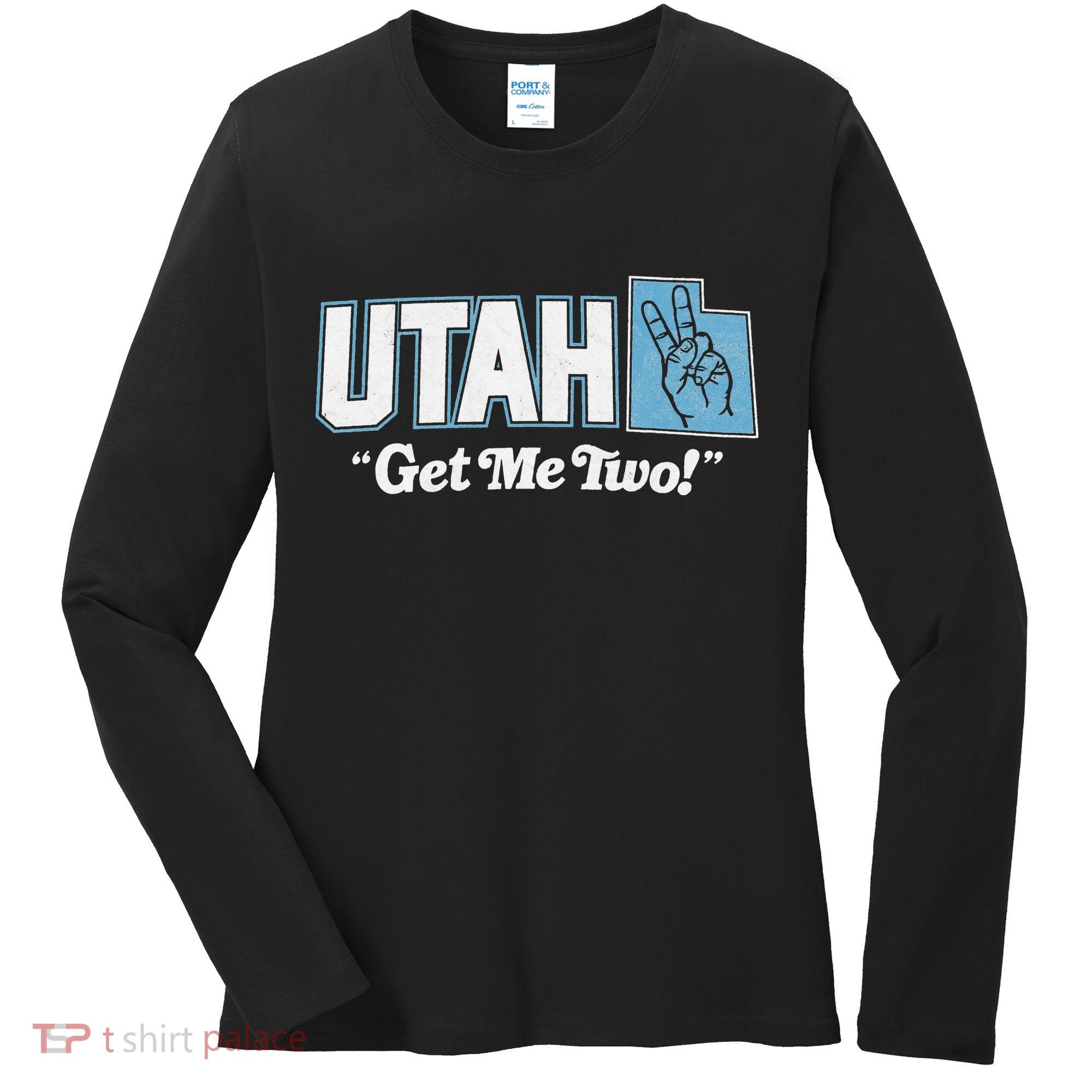 UTAH state slogan get me two finger hand retro 90s action Women's Long Sleeve Shirt