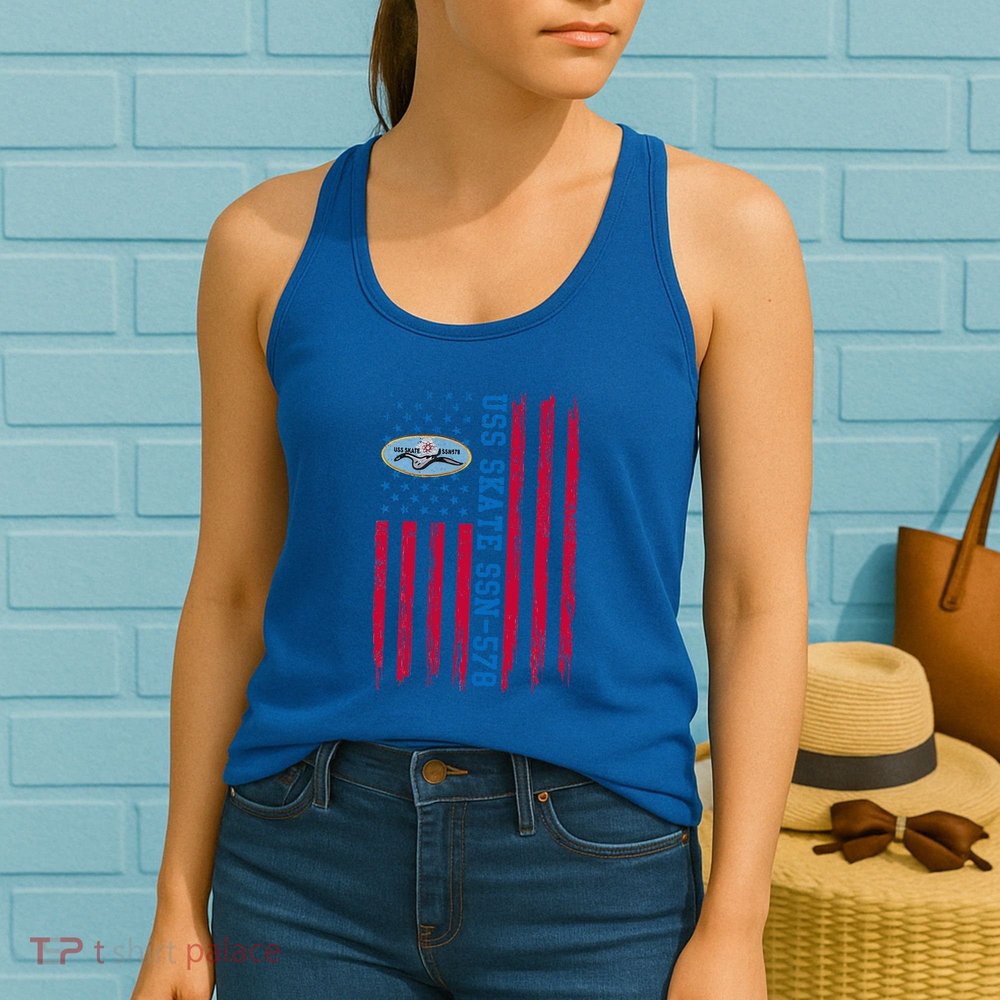 Uss Skate Ssn578 American Flag Submarine Women's Tank Top