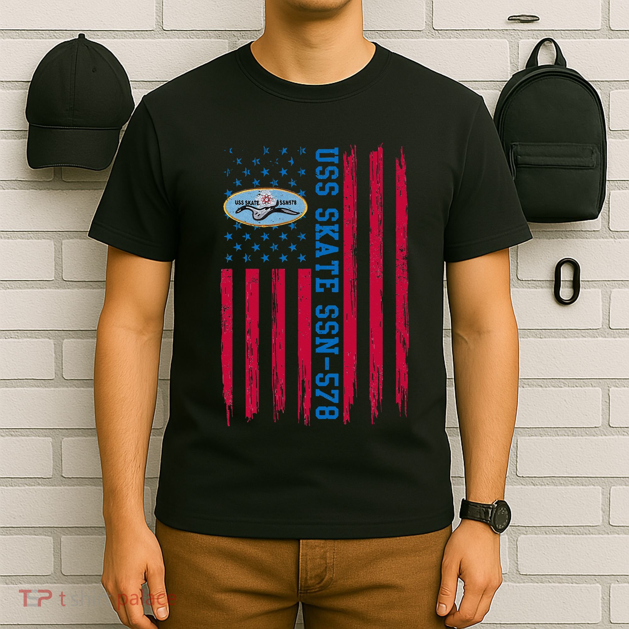 Uss Skate Ssn578 American Flag Submarine Ship Veteran T-Shirt