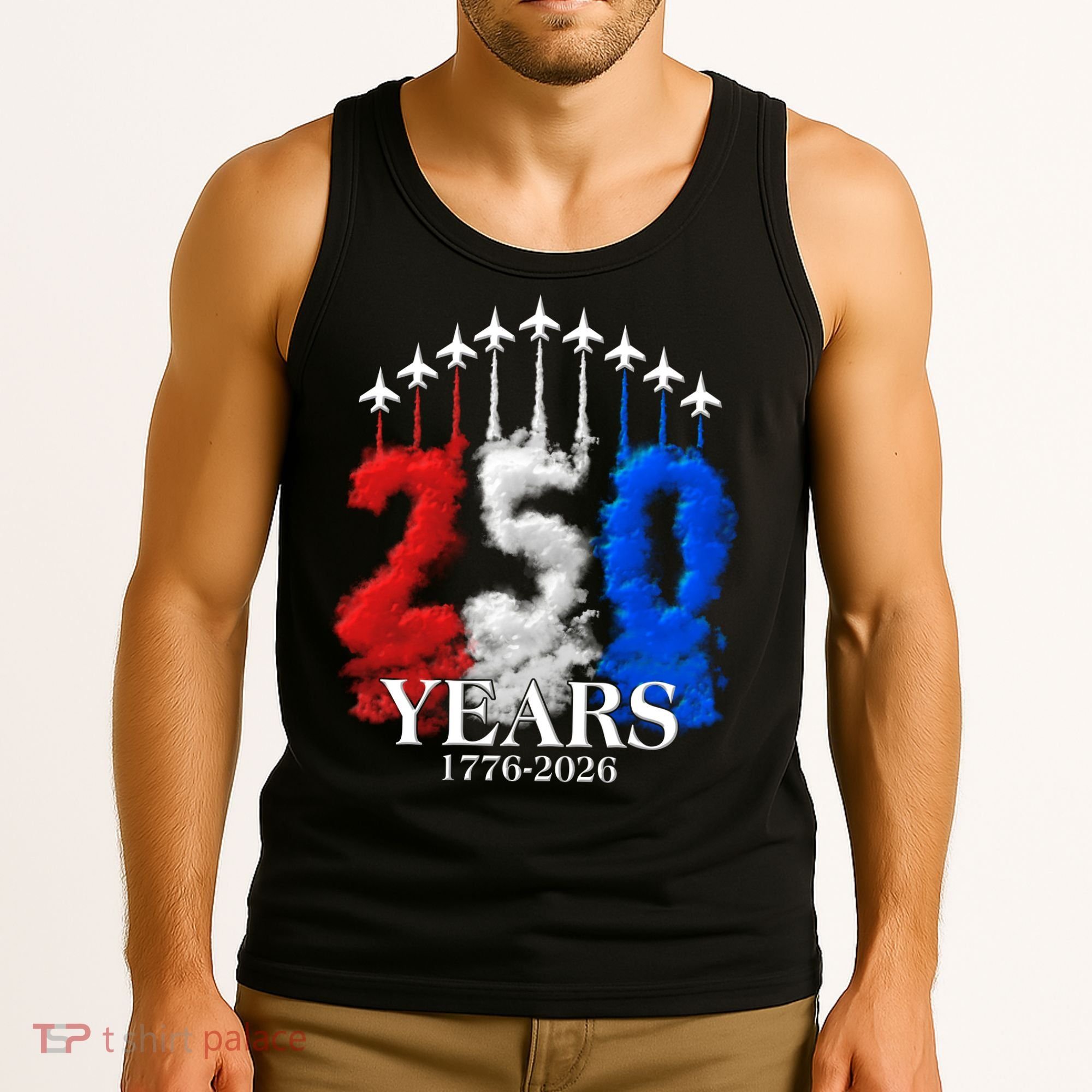 United States Semiquincentennial 250 Years 1776-2026 Fighter Jet Smoke Tank Top