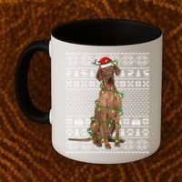 Ugly Sweater Style Xmas Lights Santa Vizsla Dog Christmas Gift Coffee Mug thumb 2