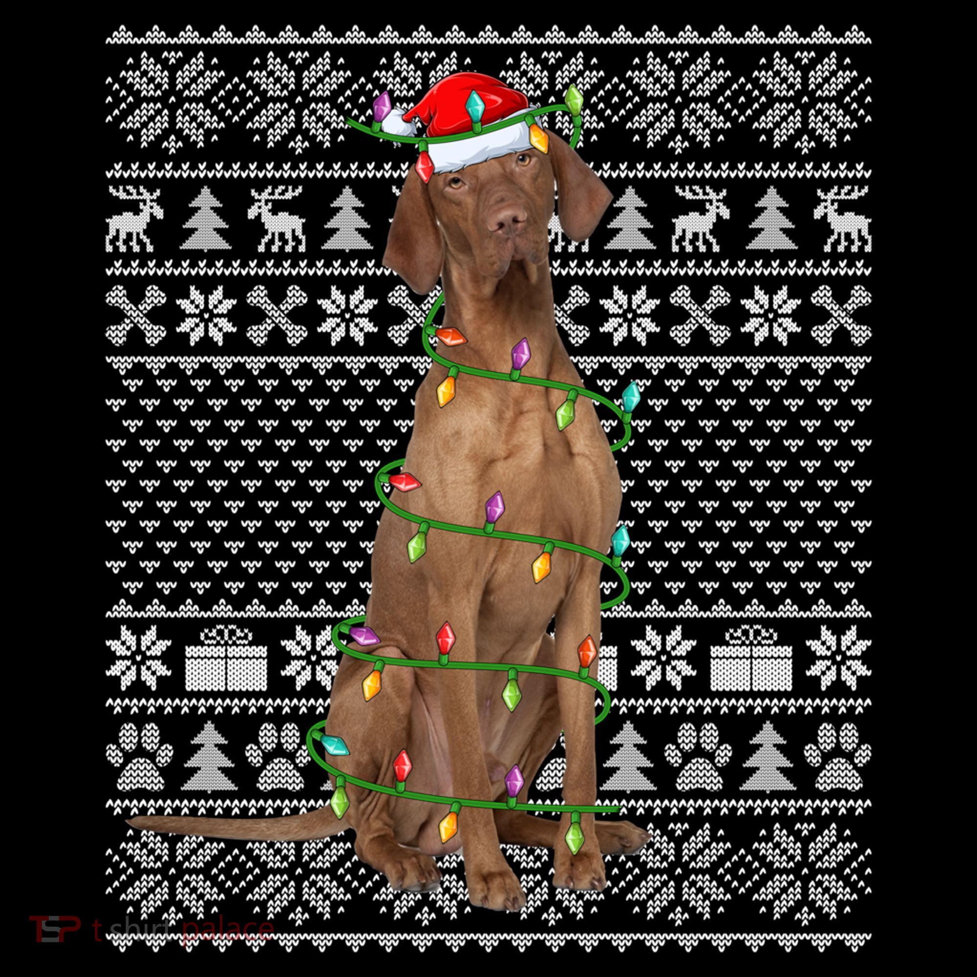 Ugly Sweater Style Xmas Lights Santa Vizsla Dog Christmas Gift Coffee Mug