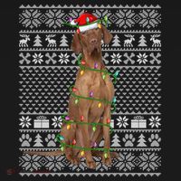 Ugly Sweater Style Xmas Lights Santa Vizsla Dog Christmas Gift Women's Hoodie thumb 2