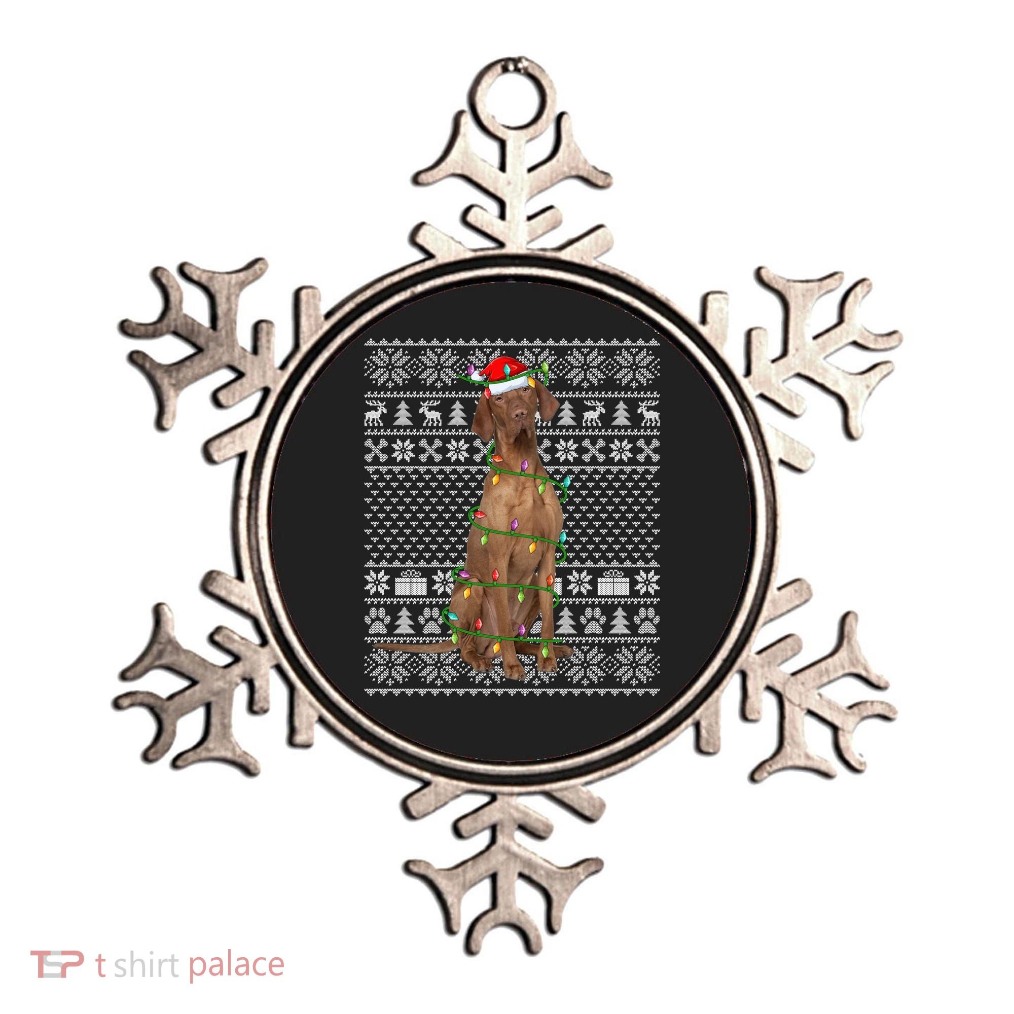 Ugly Sweater Style Xmas Lights Santa Vizsla Dog Christmas Gift Ornament