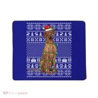 Ugly Sweater Style Xmas Lights Santa Vizsla Dog Christmas Gift Mousepad thumb 0